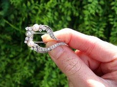 Vintage 1960s Cultured Pearl and 1.15 Carat Diamond 18k White Gold Brooch