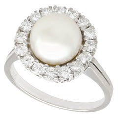 Vintage 1960s Cultured Pearl and Diamond White Gold Cocktail Ring