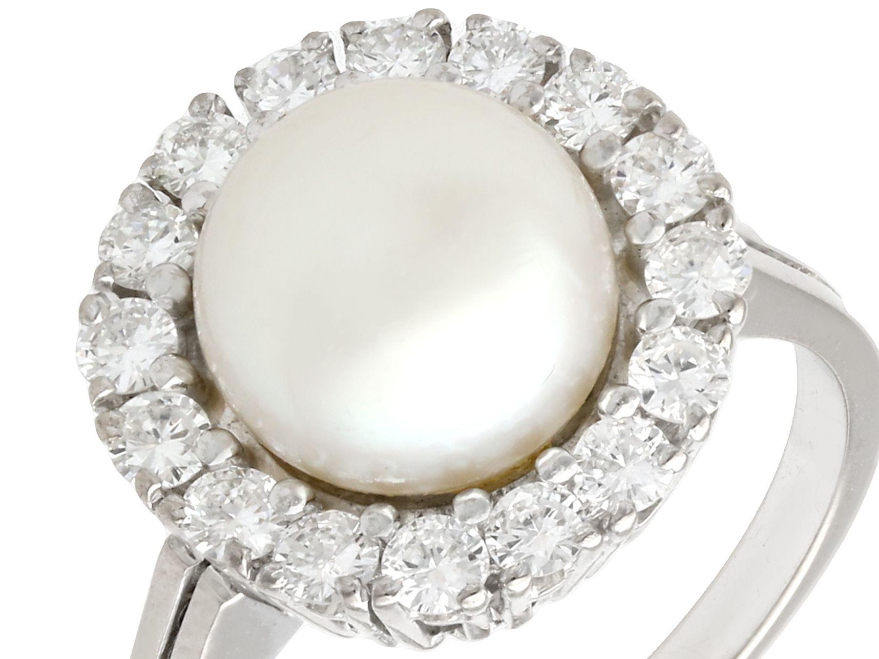 Romantic Vintage 1960s Cultured Pearl and Diamond White Gold Cocktail Ring