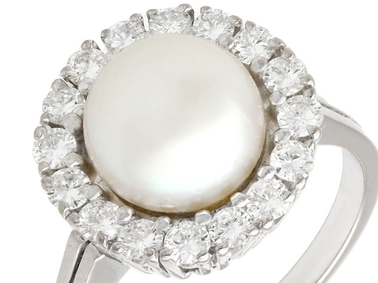 Romantic Vintage 1960s Cultured Pearl and Diamond White Gold Cocktail Ring For Sale