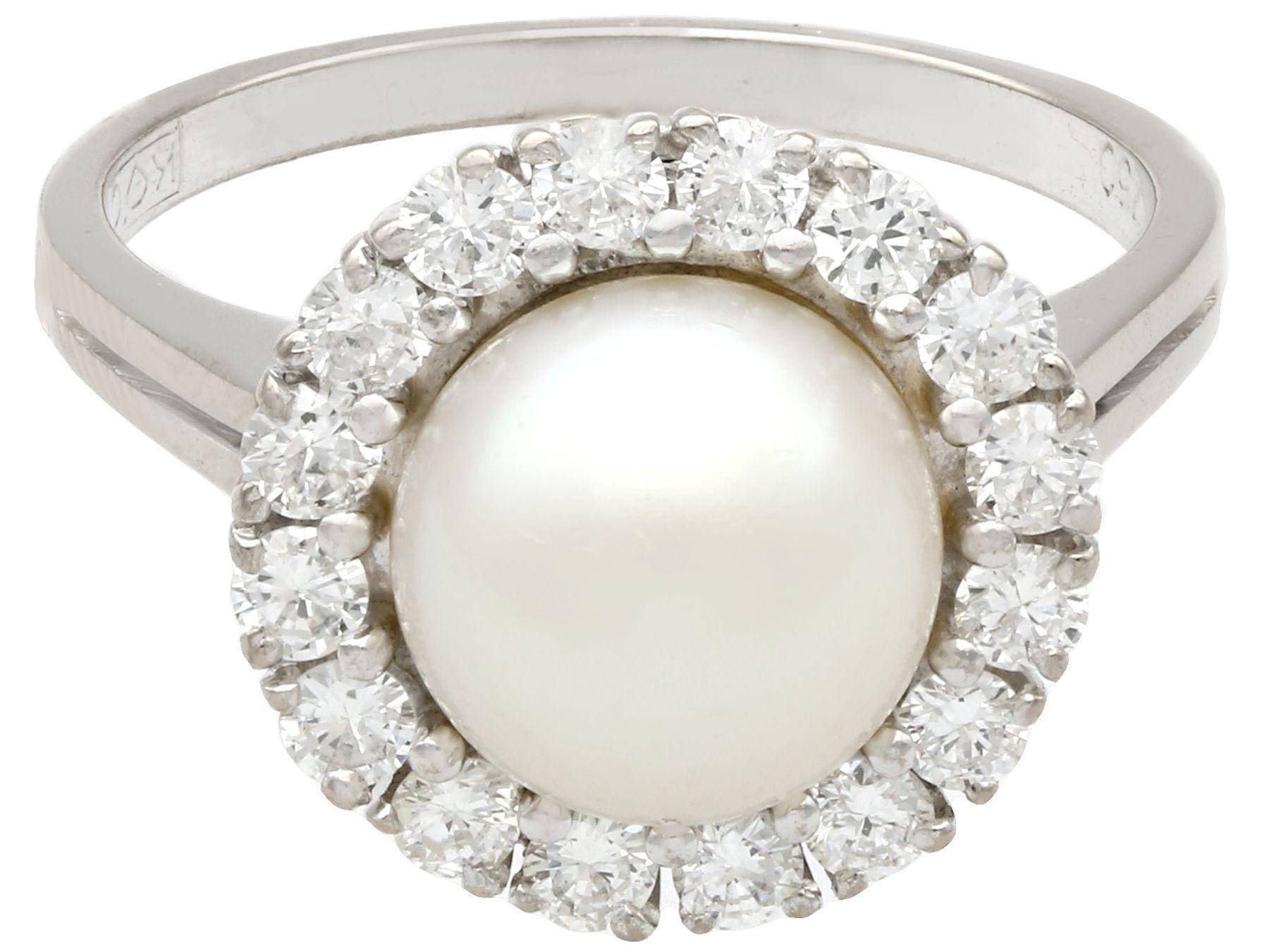 Round Cut Vintage 1960s Cultured Pearl and Diamond White Gold Cocktail Ring