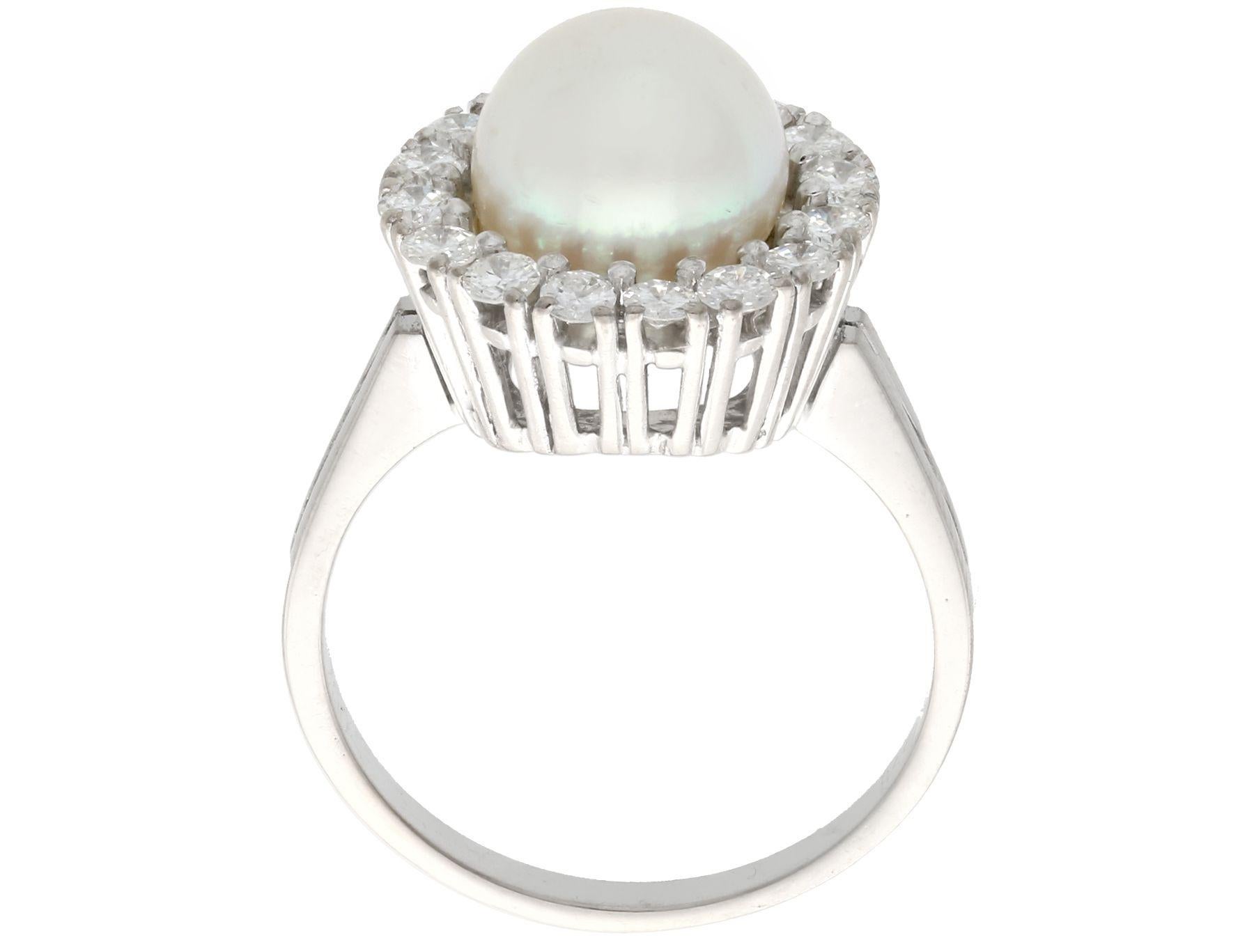 Vintage 1960s Cultured Pearl and Diamond White Gold Cocktail Ring In Excellent Condition In Jesmond, Newcastle Upon Tyne