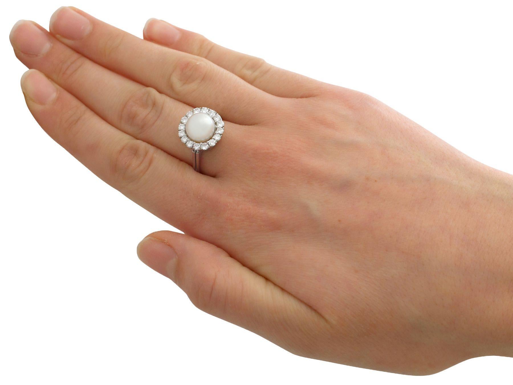 Women's Vintage 1960s Cultured Pearl and Diamond White Gold Cocktail Ring