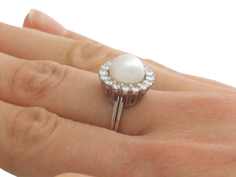 Vintage 1960s Cultured Pearl and Diamond White Gold Cocktail Ring For Sale 1