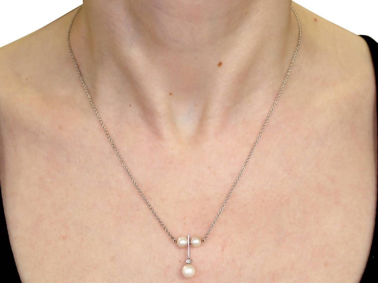1960s Cultured Pearl and Diamond White Gold Necklace For Sale at 1stDibs