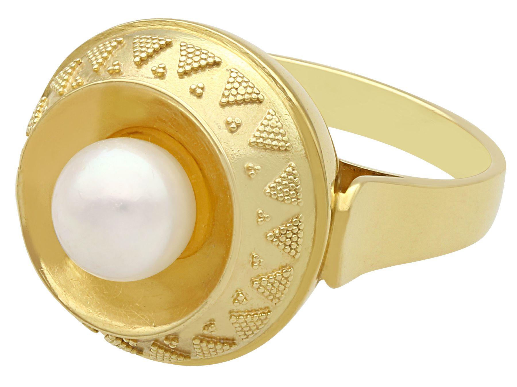 Retro 1960s Cultured Pearl 14K Yellow Gold Cocktail Ring For Sale