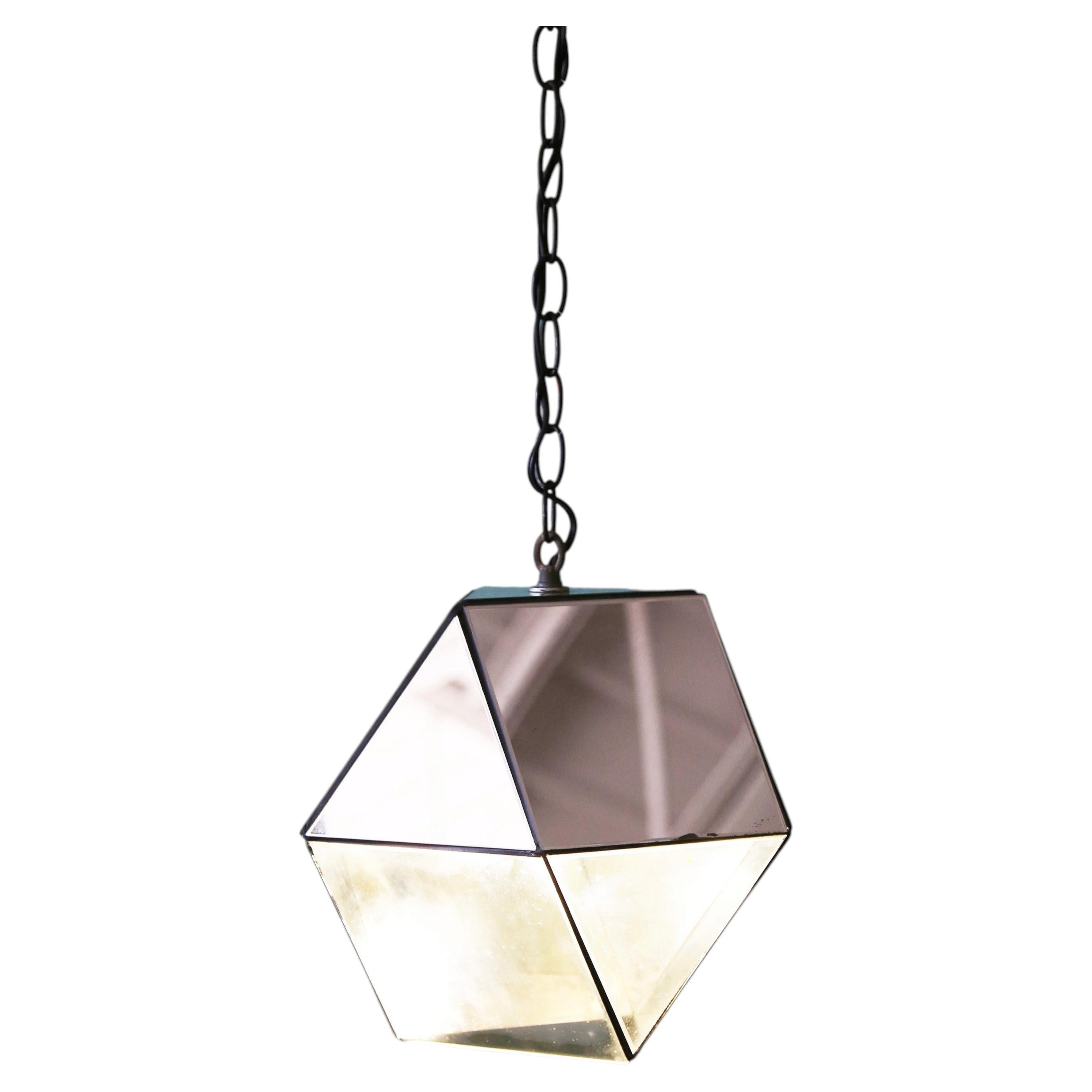 Vintage 1960s Custom Hexagon Mirror Lamp Swag MCM retro For Sale