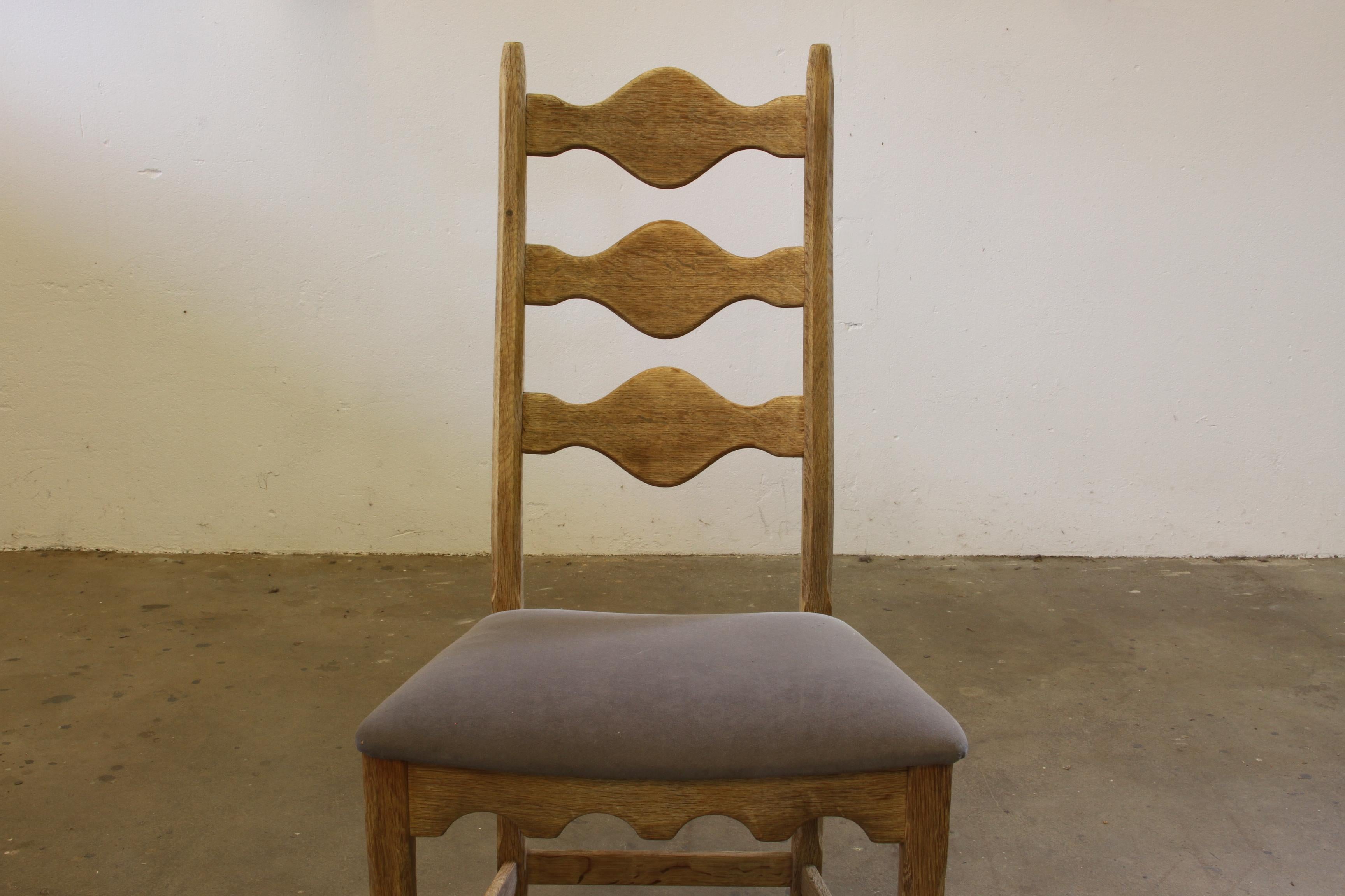 Vintage 1960s Danish Brutalist Ladderback light raw Oak Chairs in the style of H For Sale 6