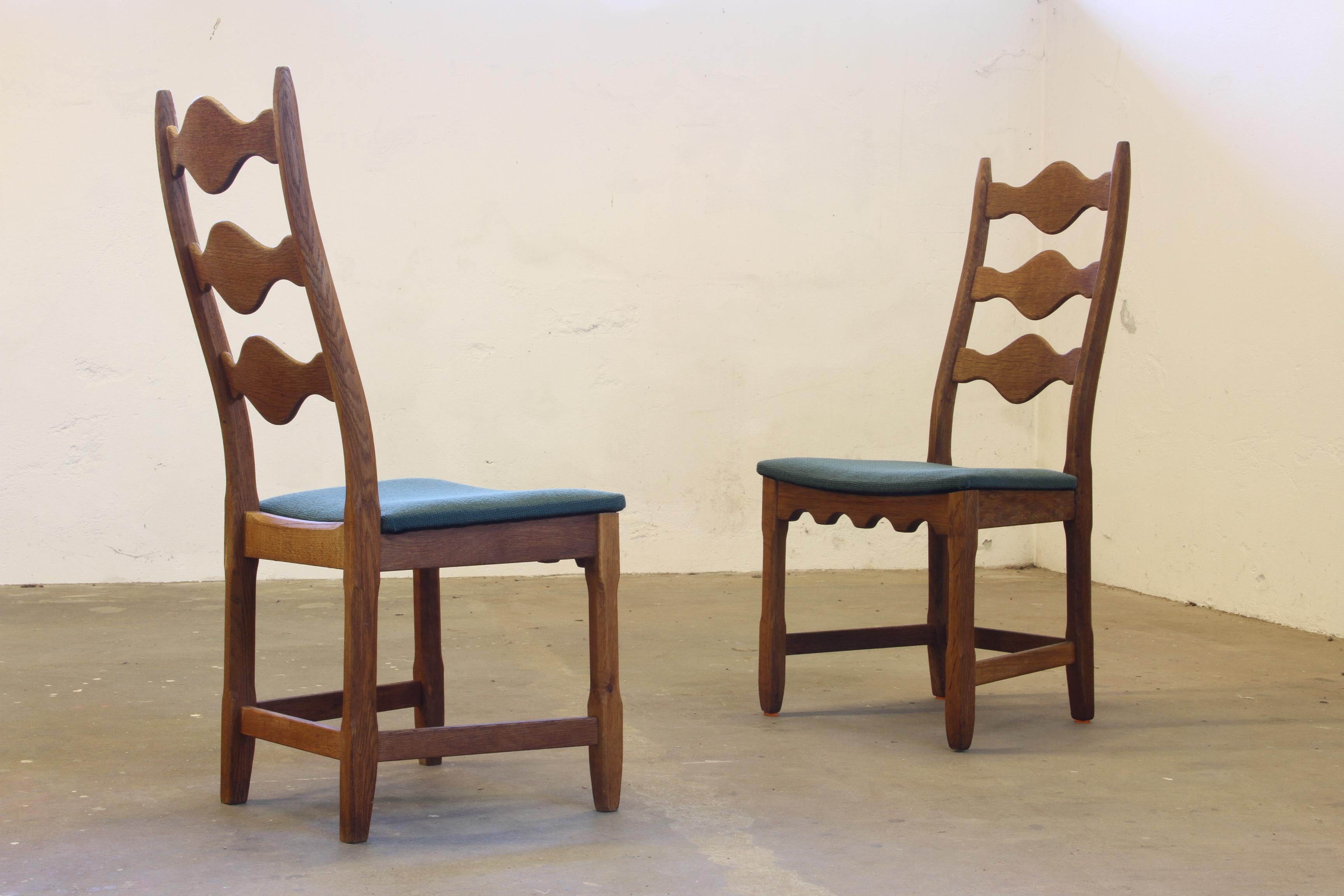 Vintage 1960s Danish Brutalist Ladderback Oak Chairs in the style of Kjærnulf For Sale 4