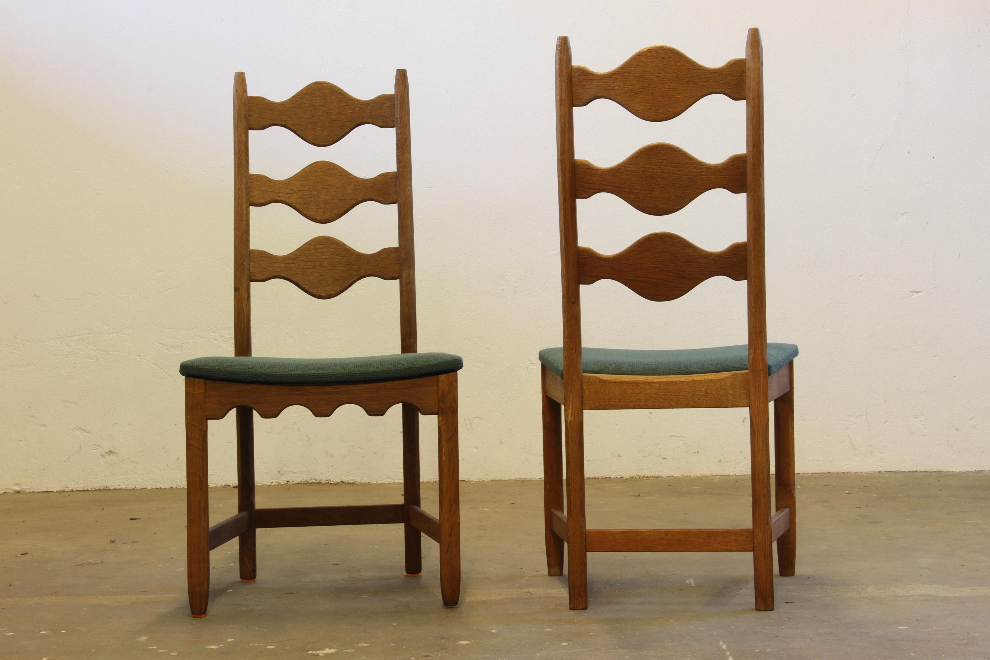 Vintage 1960s Danish Brutalist Ladderback Oak Chairs in the style of Kjærnulf For Sale 5