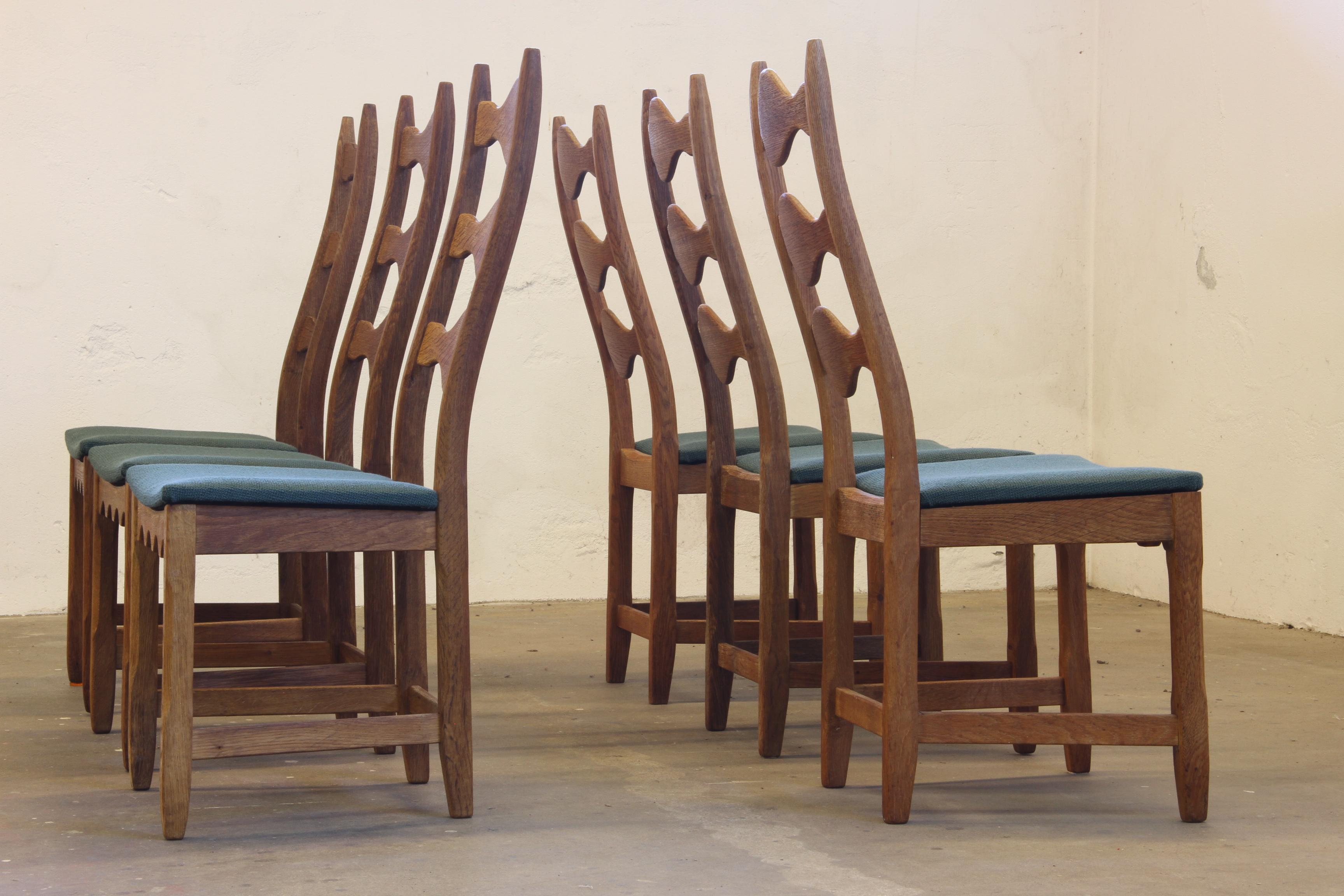 Vintage 1960s Danish Brutalist Ladderback Oak Chairs in the style of Kjærnulf For Sale 11