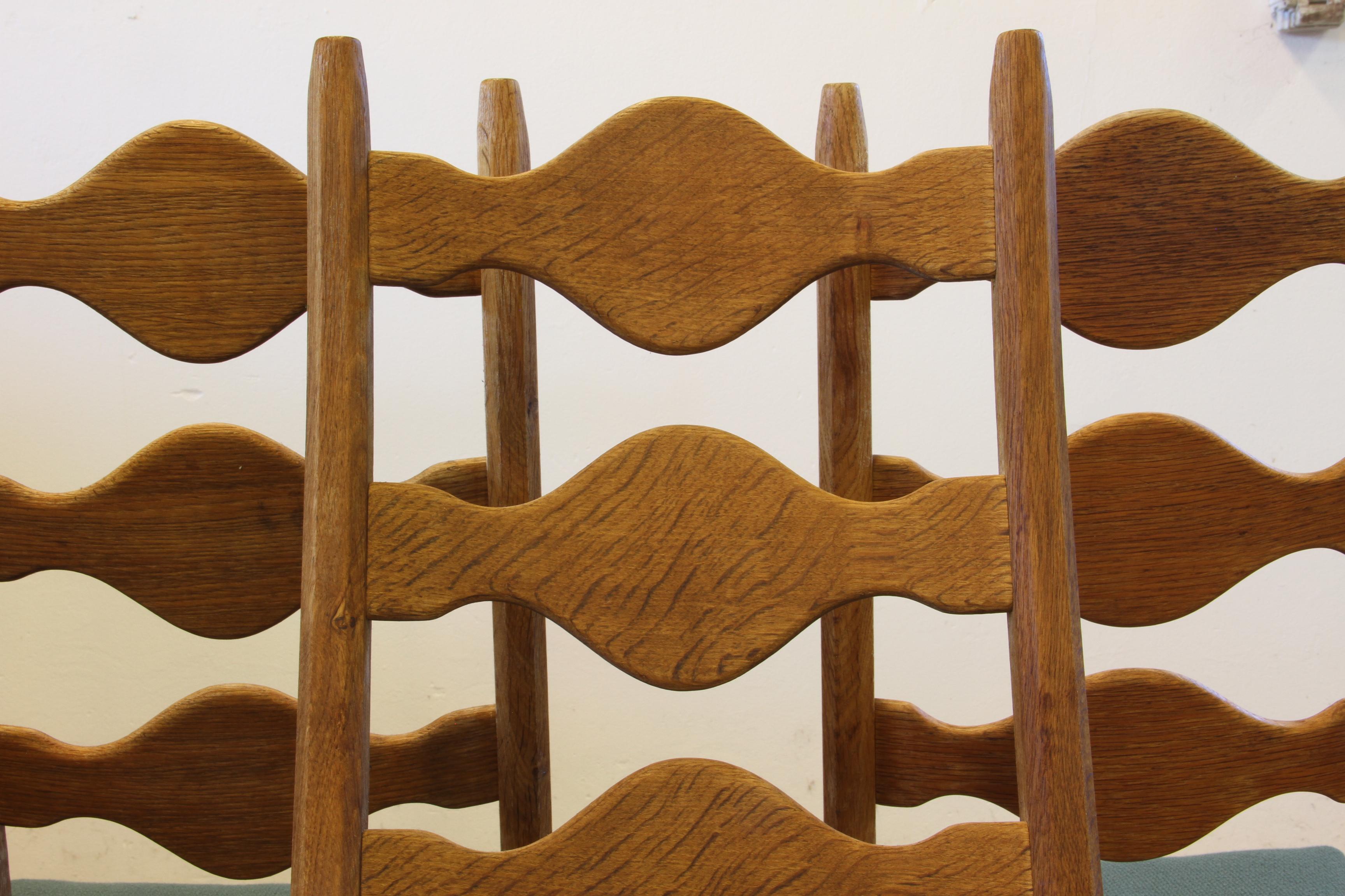 Vintage 1960s Danish Brutalist Ladderback Oak Chairs in the style of Kjærnulf For Sale 12