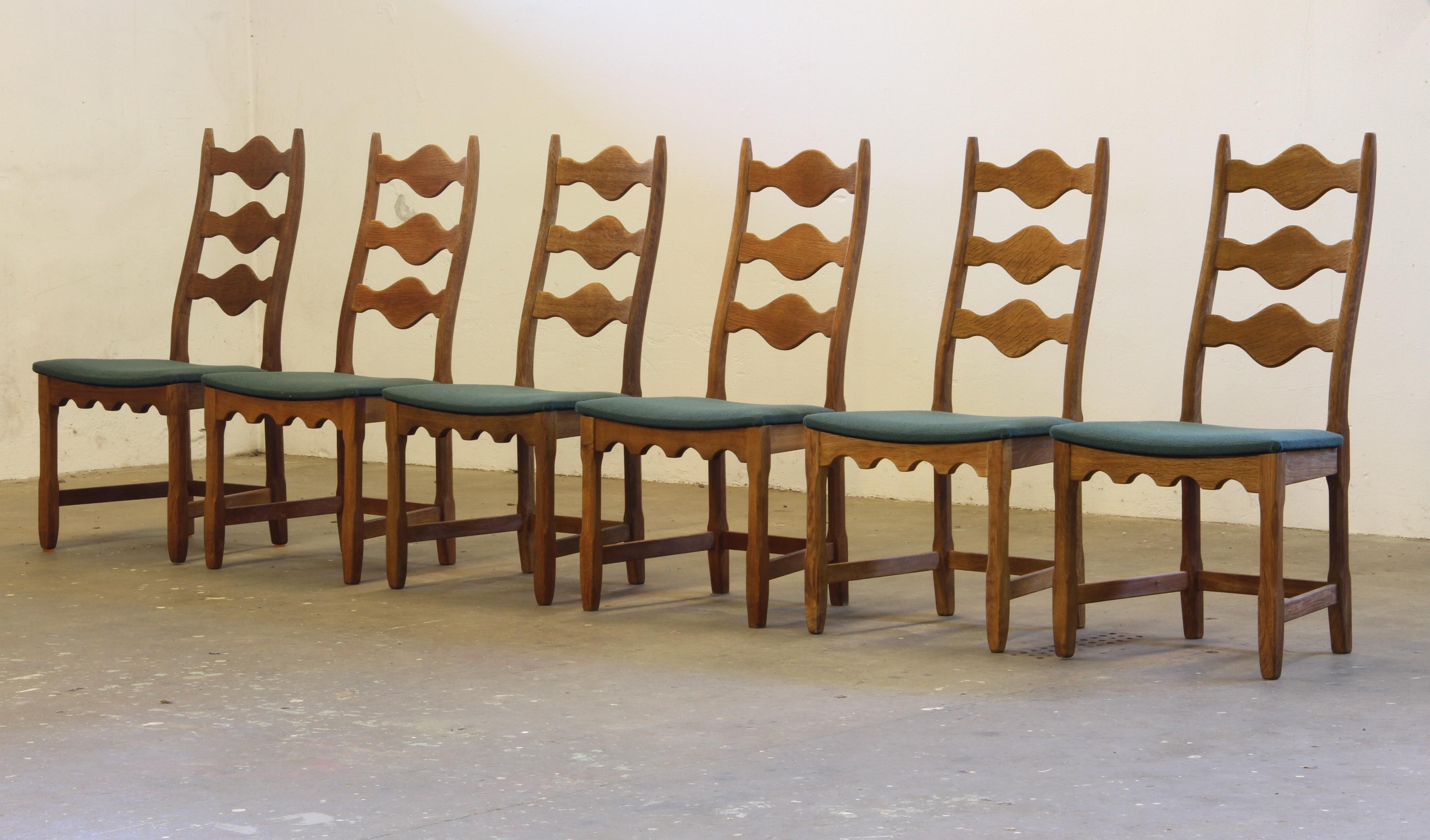 Mid-Century Modern Vintage 1960s Danish Brutalist Ladderback Oak Chairs in the style of Kjærnulf For Sale