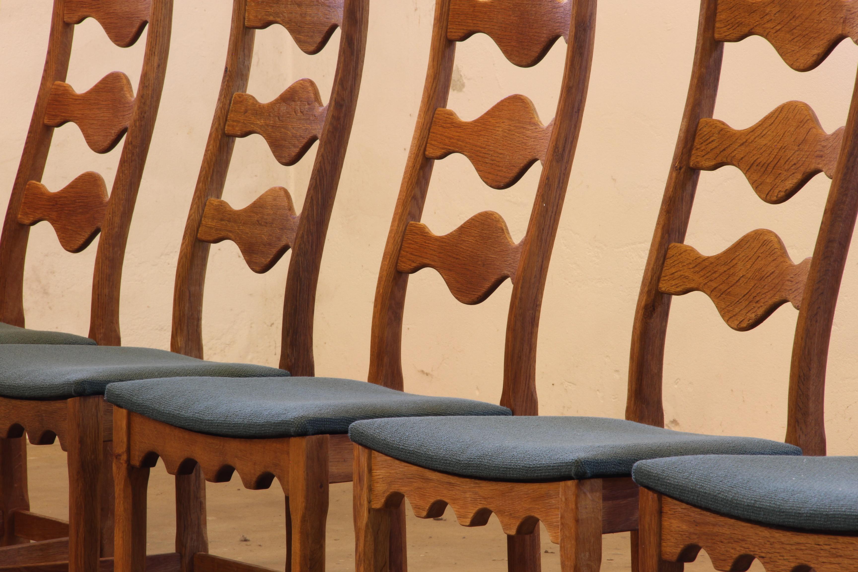 Mid-20th Century Vintage 1960s Danish Brutalist Ladderback Oak Chairs in the style of Kjærnulf For Sale