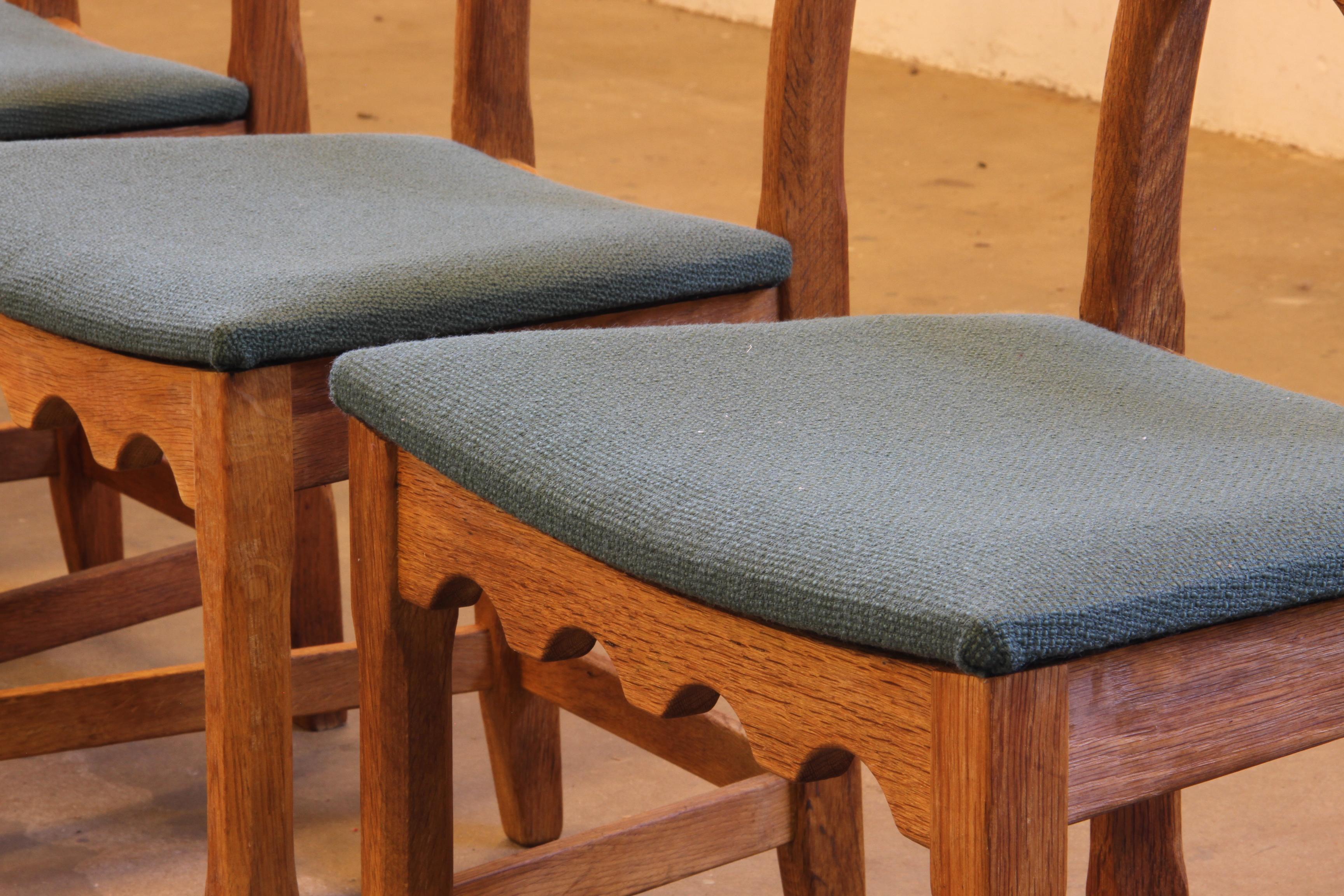 Fabric Vintage 1960s Danish Brutalist Ladderback Oak Chairs in the style of Kjærnulf For Sale