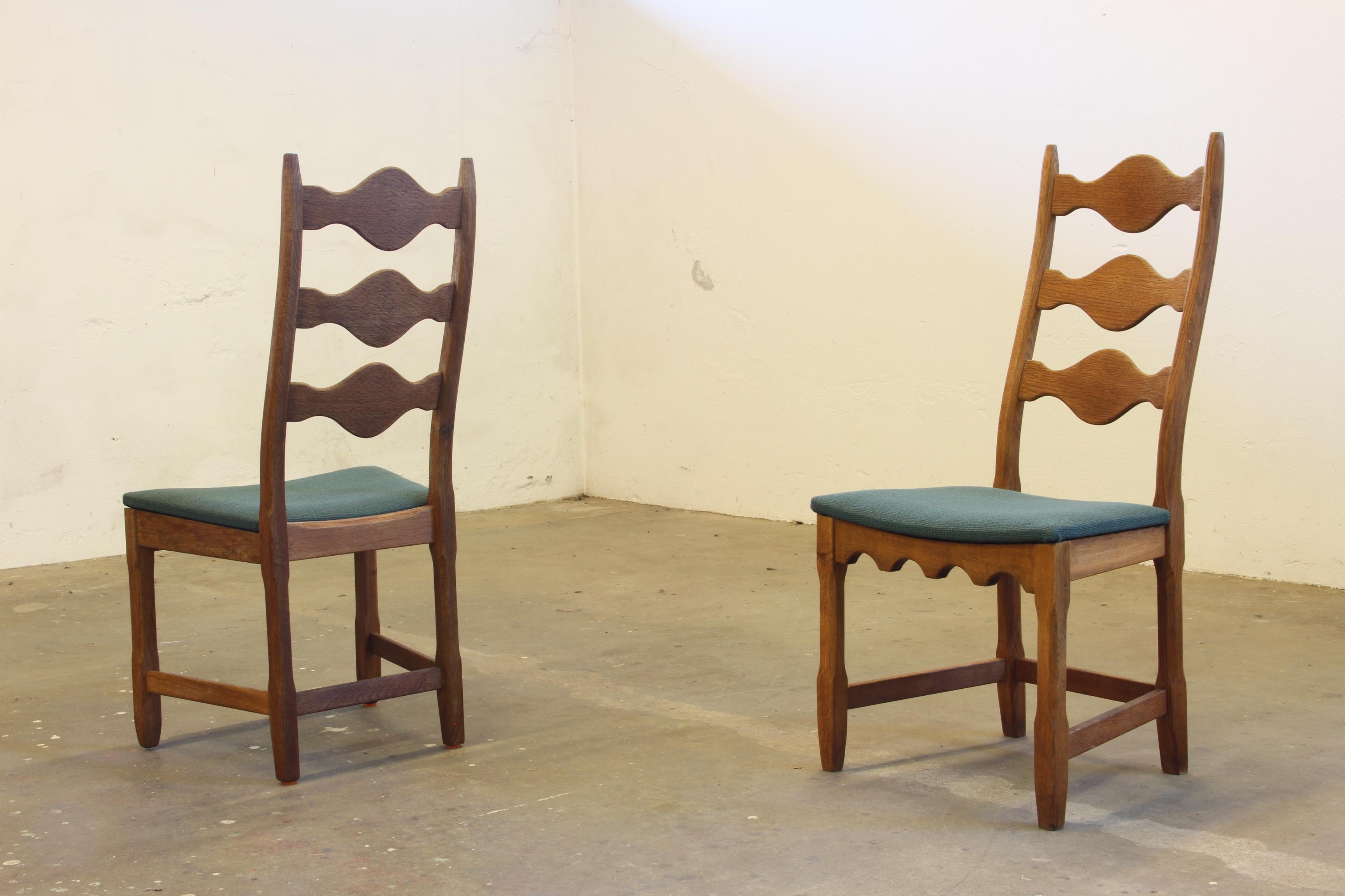 Vintage 1960s Danish Brutalist Ladderback Oak Chairs in the style of Kjærnulf For Sale 2