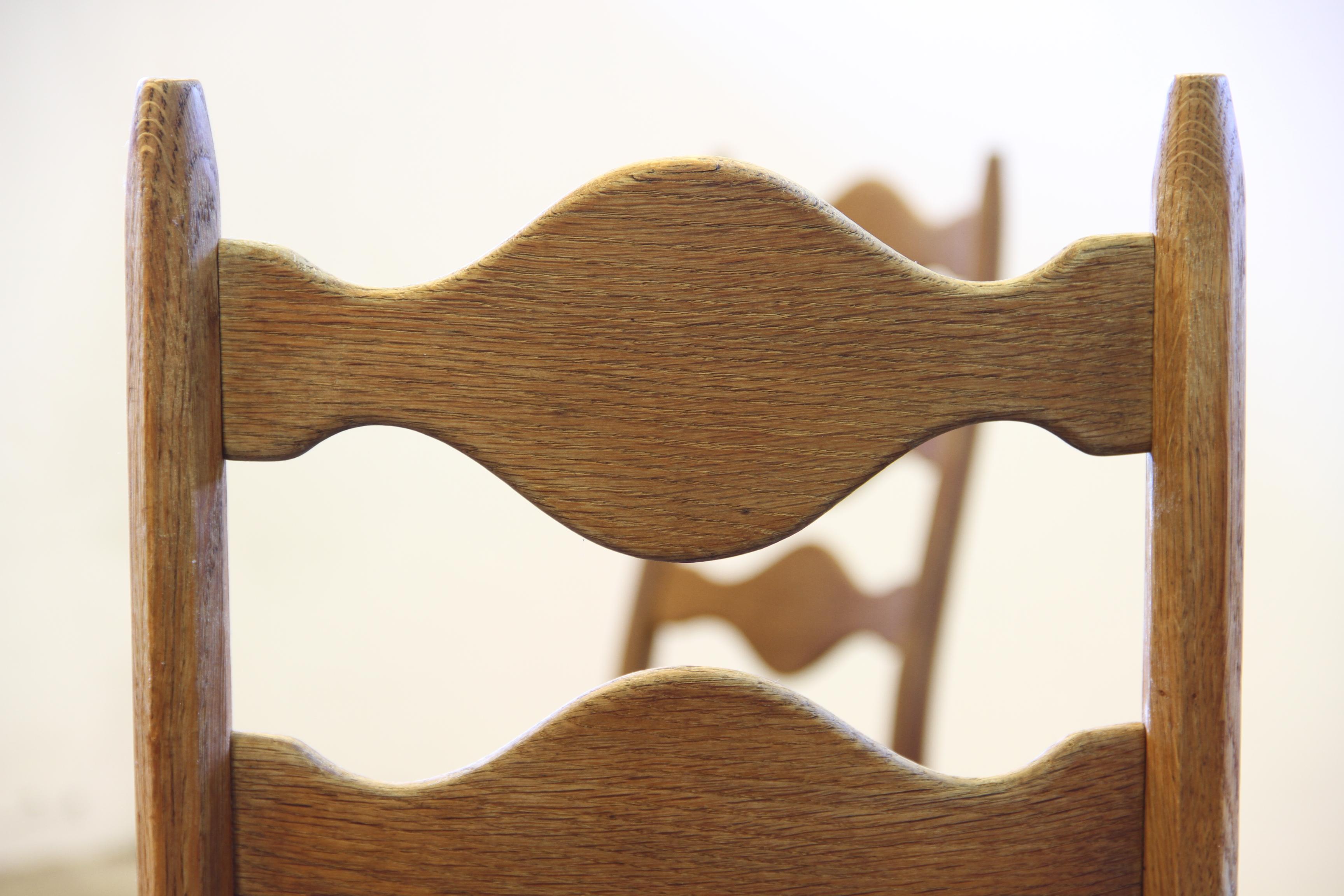 Vintage 1960s Danish Brutalist Ladderback Oak Chairs in the style of Kjærnulf For Sale 3