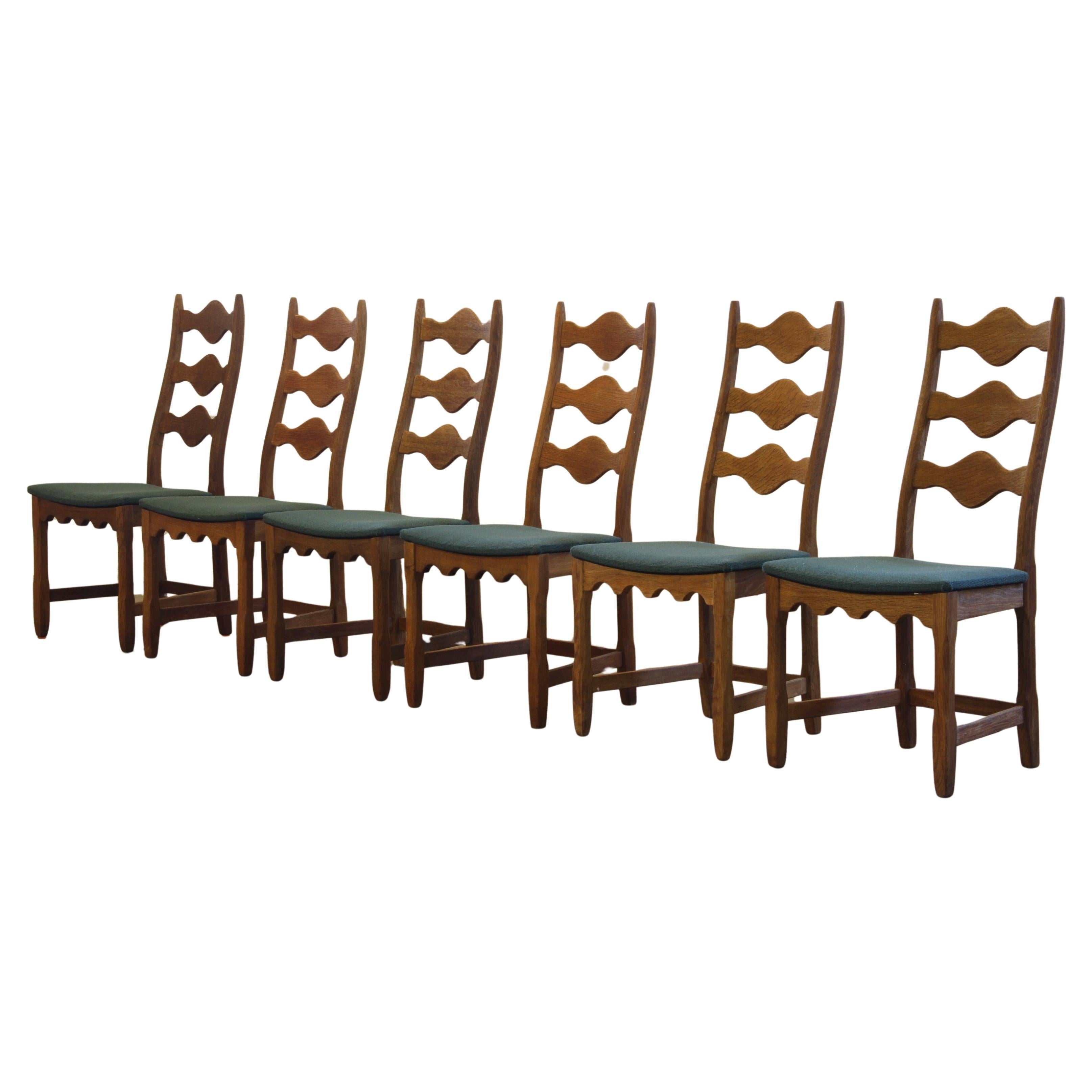 Vintage 1960s Danish Brutalist Ladderback Oak Chairs in the style of Kjærnulf For Sale
