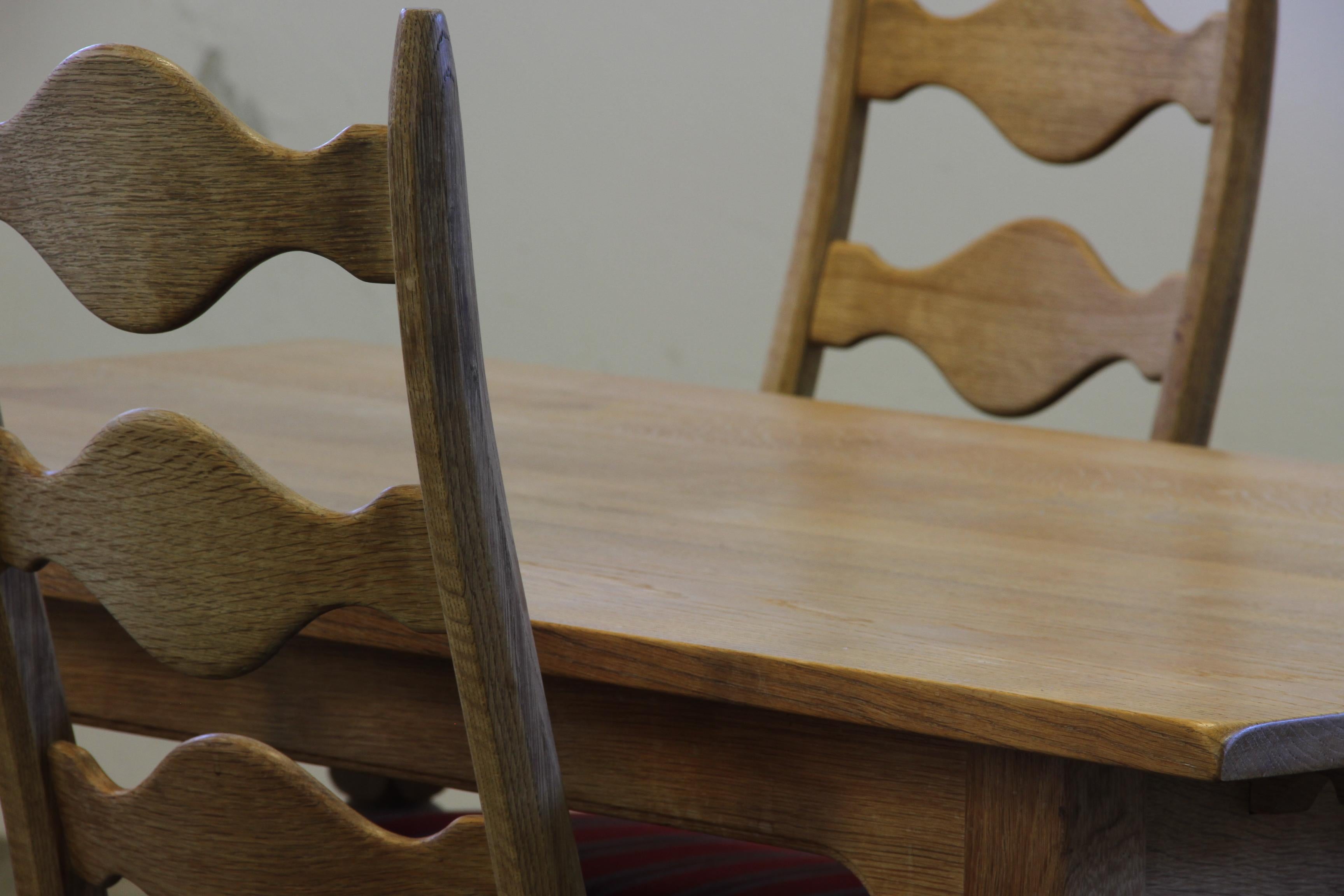 Vintage 1960s Danish Brutalist Ladderback Oak Chairs, Style of Henning Kjærnulf For Sale 11