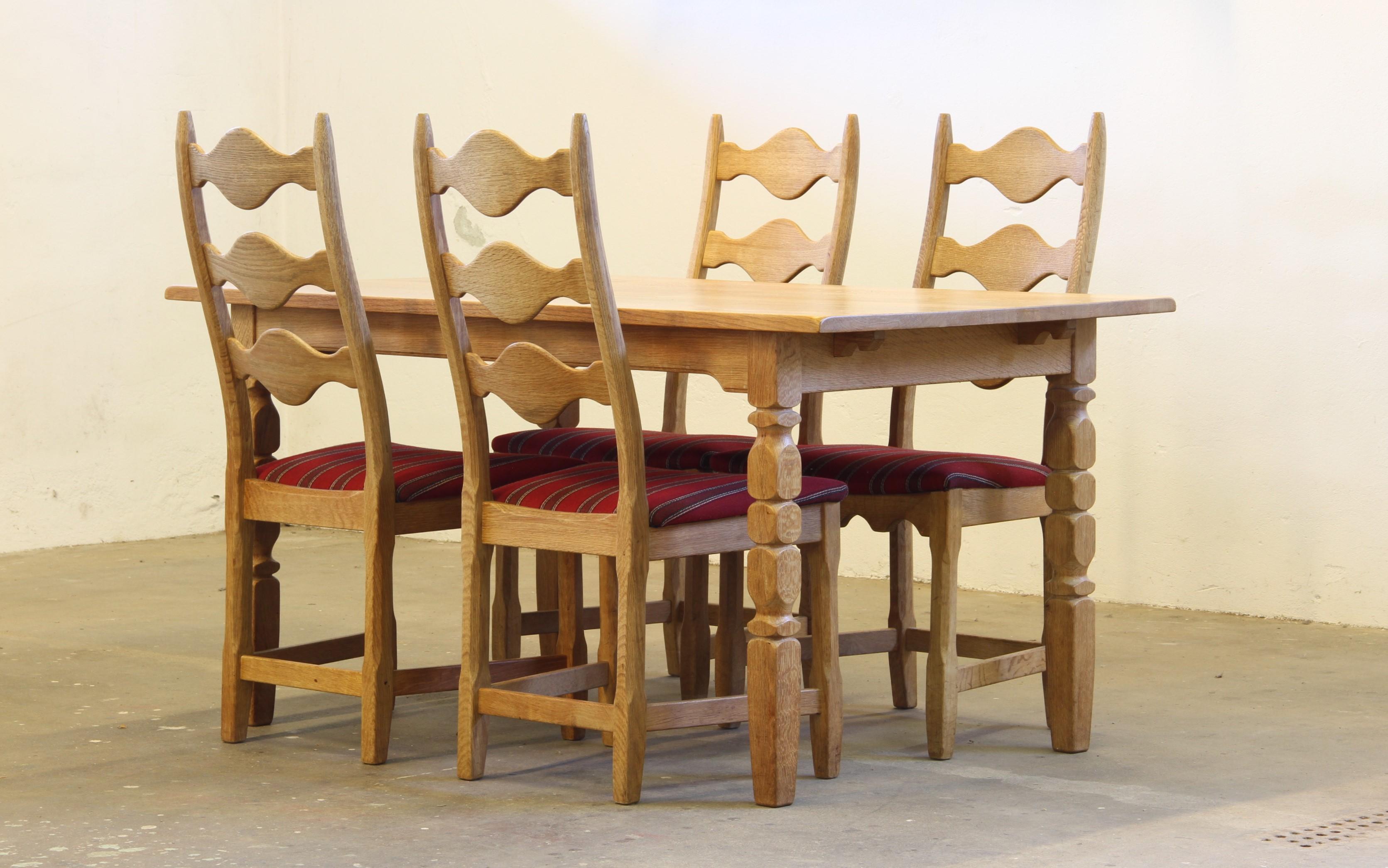 Vintage 1960s Danish Brutalist Ladderback Oak Chairs, Style of Henning Kjærnulf For Sale 12