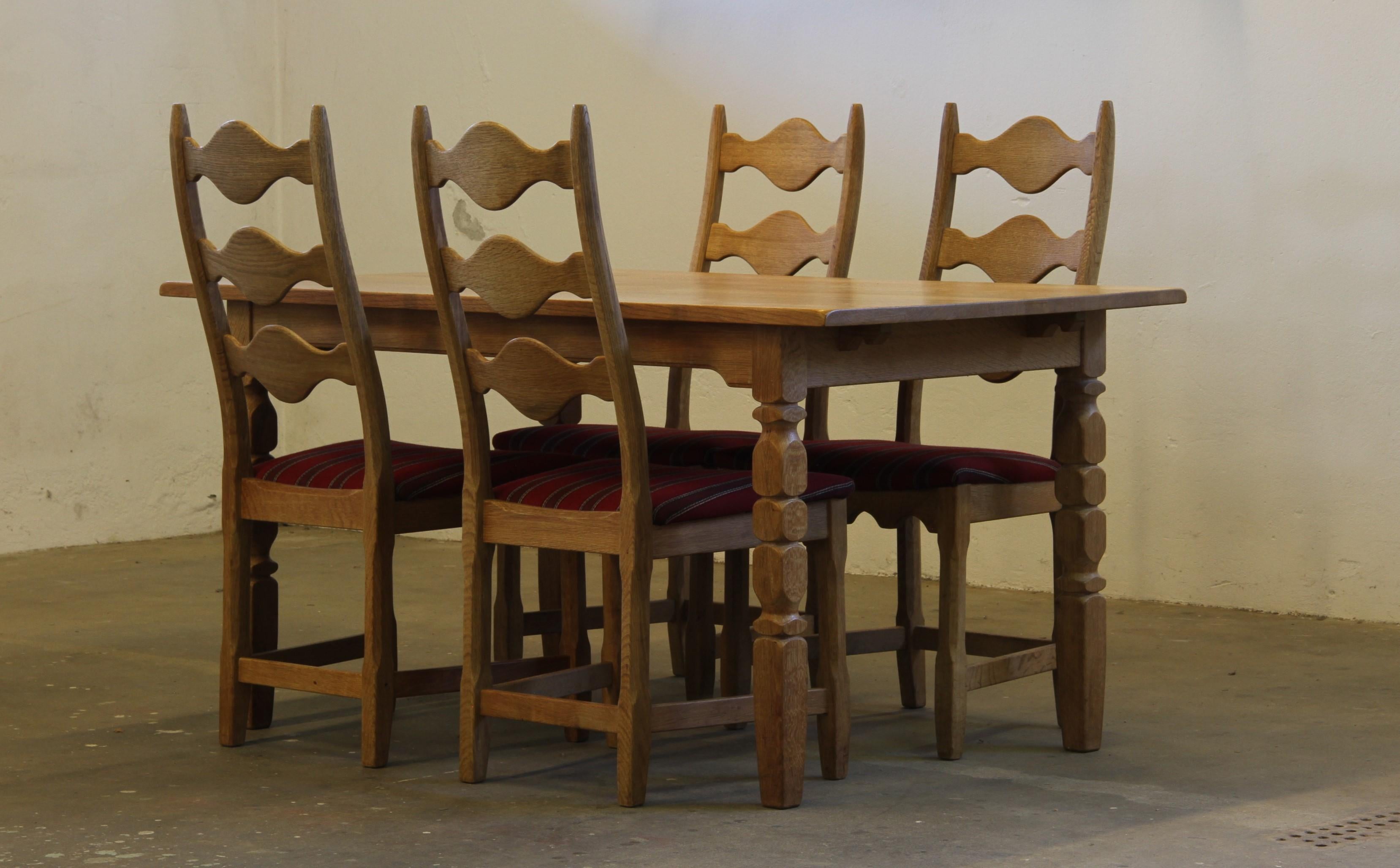 Vintage 1960s Danish Brutalist Ladderback Oak Chairs, Style of Henning Kjærnulf For Sale 13