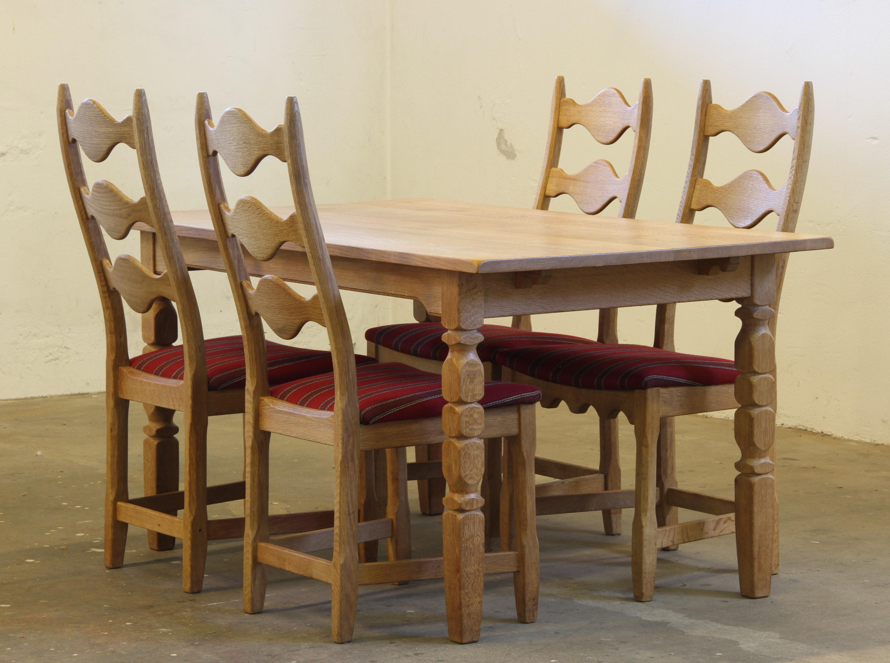 Vintage 1960s Danish Brutalist Ladderback Oak Chairs, Style of Henning Kjærnulf For Sale 14