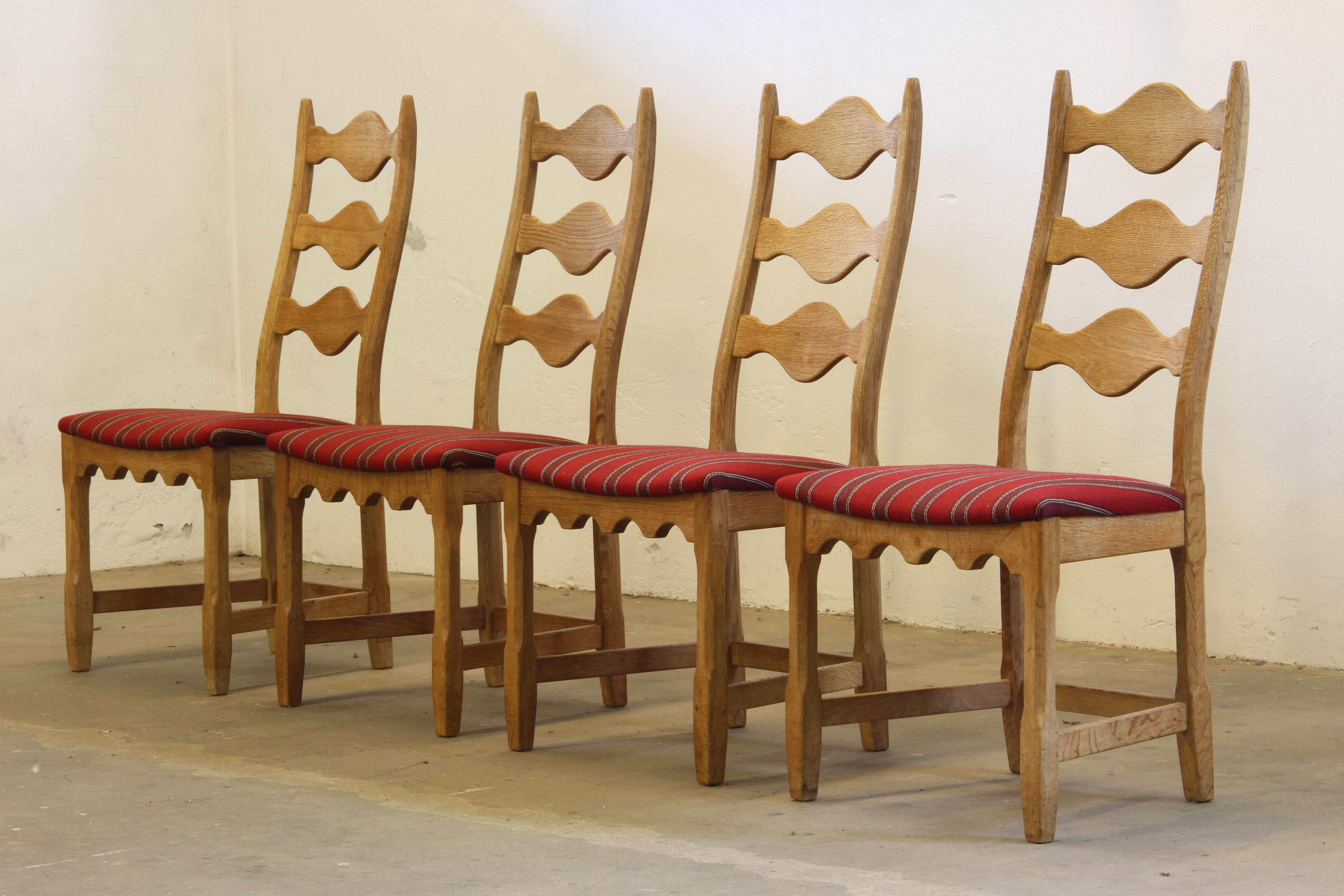 Mid-Century Modern Vintage 1960s Danish Brutalist Ladderback Oak Chairs, Style of Henning Kjærnulf For Sale