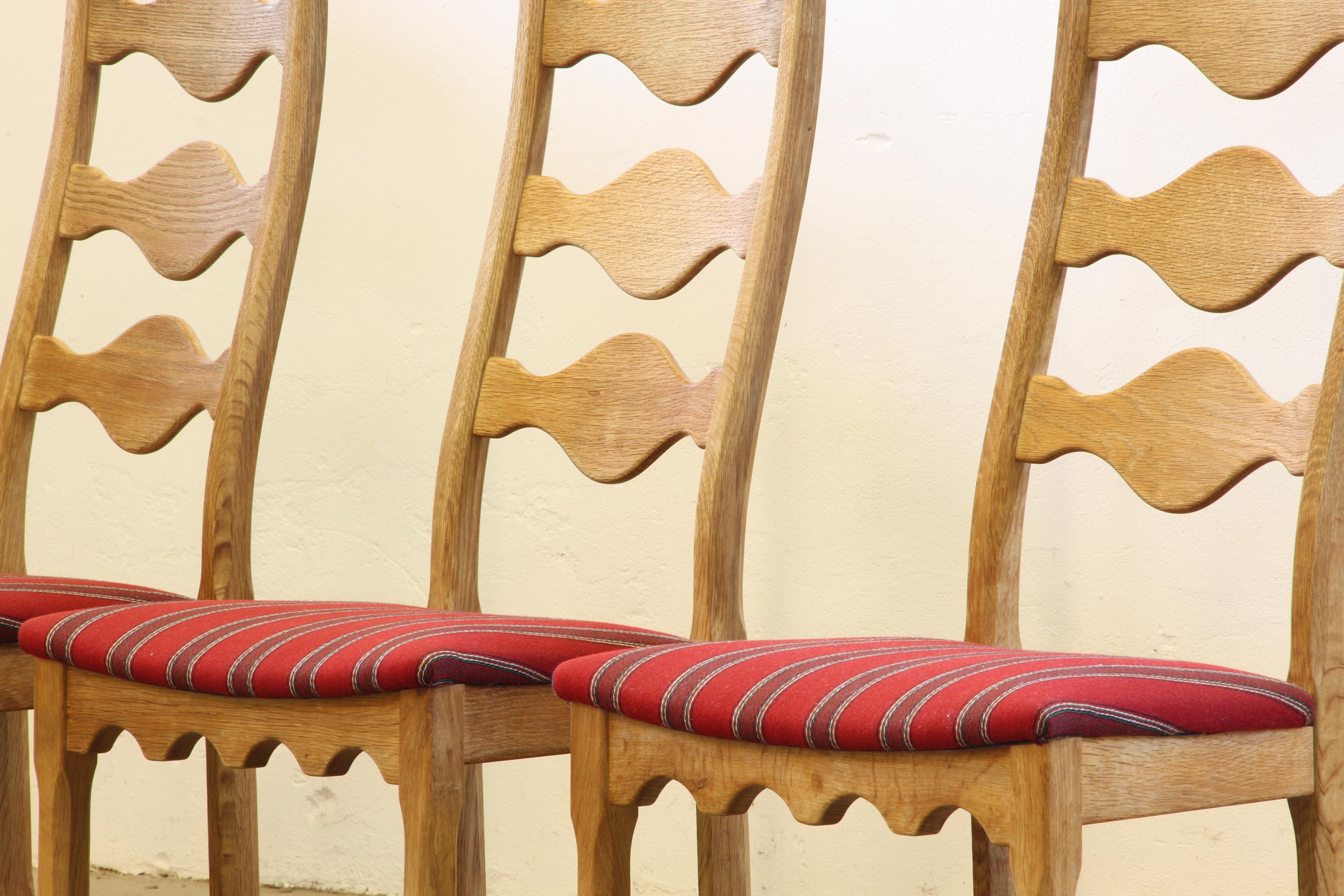 Vintage 1960s Danish Brutalist Ladderback Oak Chairs, Style of Henning Kjærnulf In Good Condition For Sale In Store Heddinge, DK