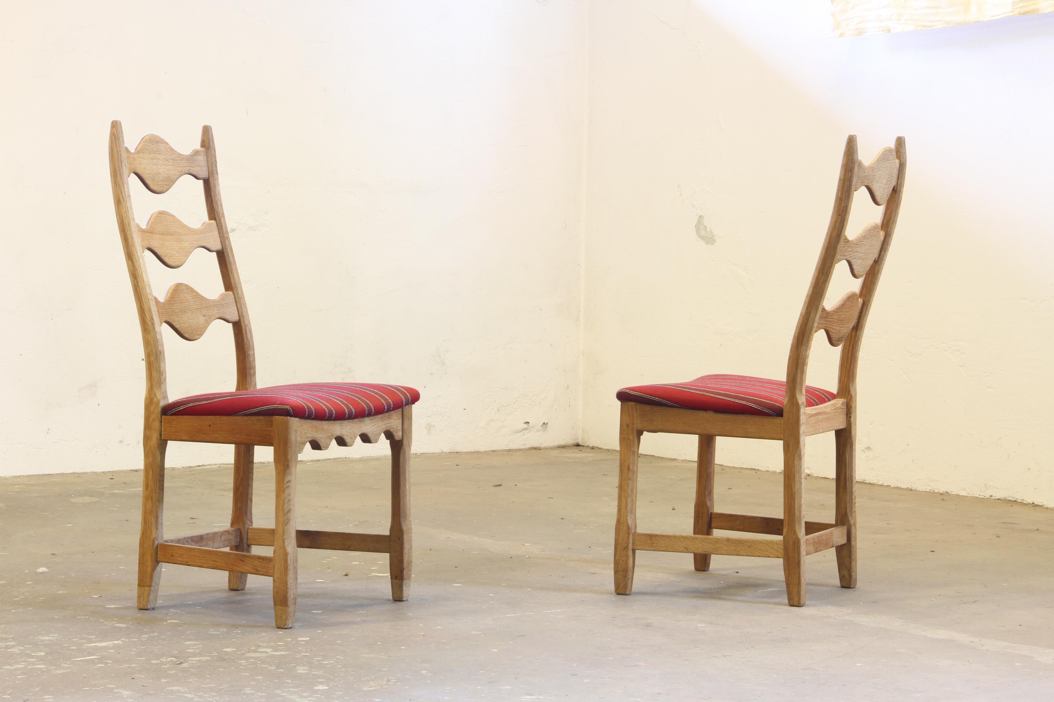 Vintage 1960s Danish Brutalist Ladderback Oak Chairs, Style of Henning Kjærnulf For Sale 1