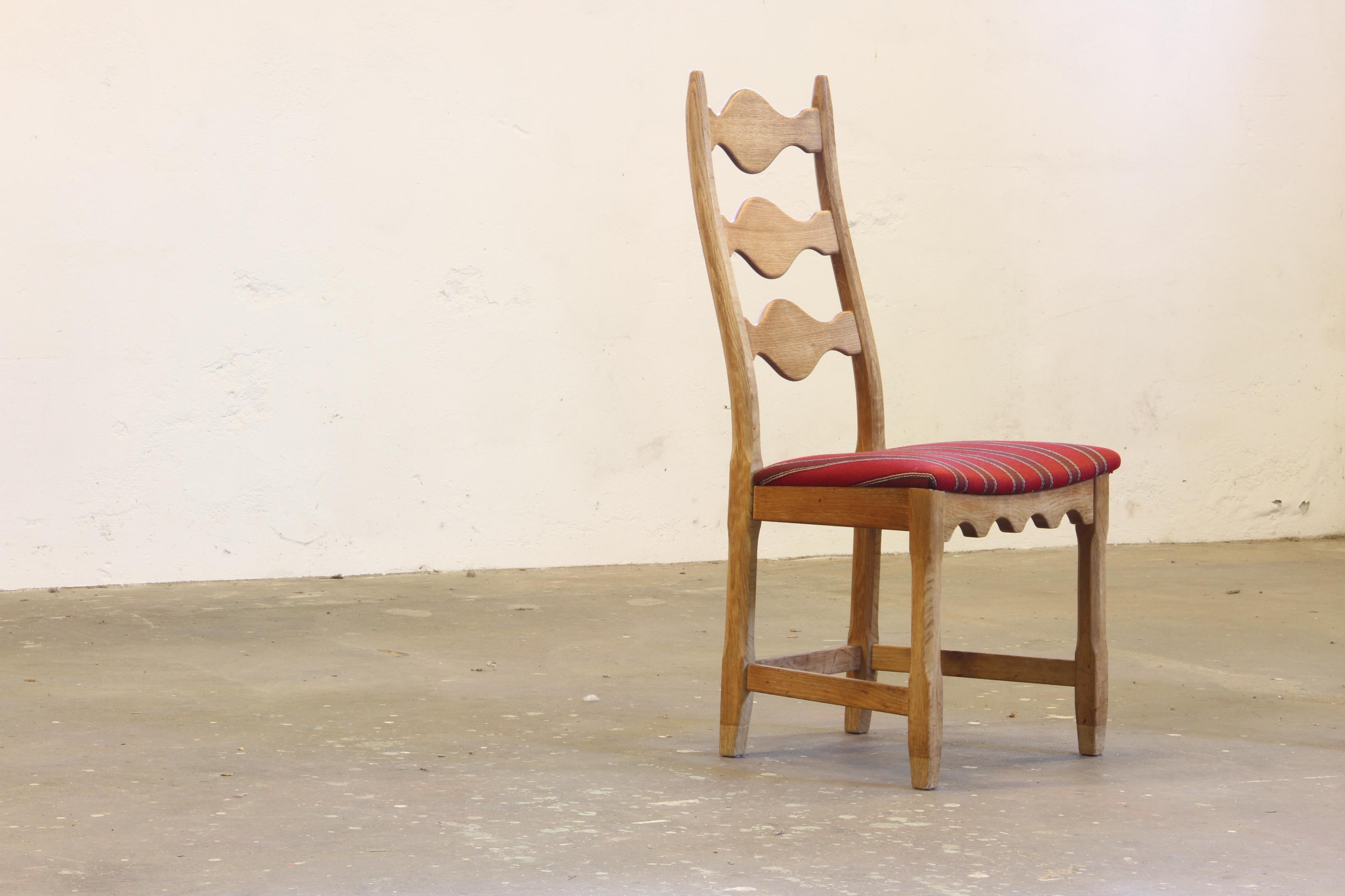 Vintage 1960s Danish Brutalist Ladderback Oak Chairs, Style of Henning Kjærnulf For Sale 2