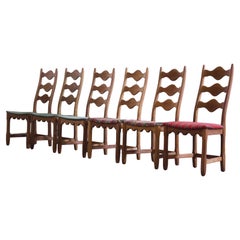 Vintage 1960s Danish Brutalist Ladderback Oak Chairs, style of Henning Kjærnulf