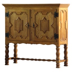 Vintage 1960s Danish Brutalist Oak Cabinet, Baroque Style of Henning Kjærnulf