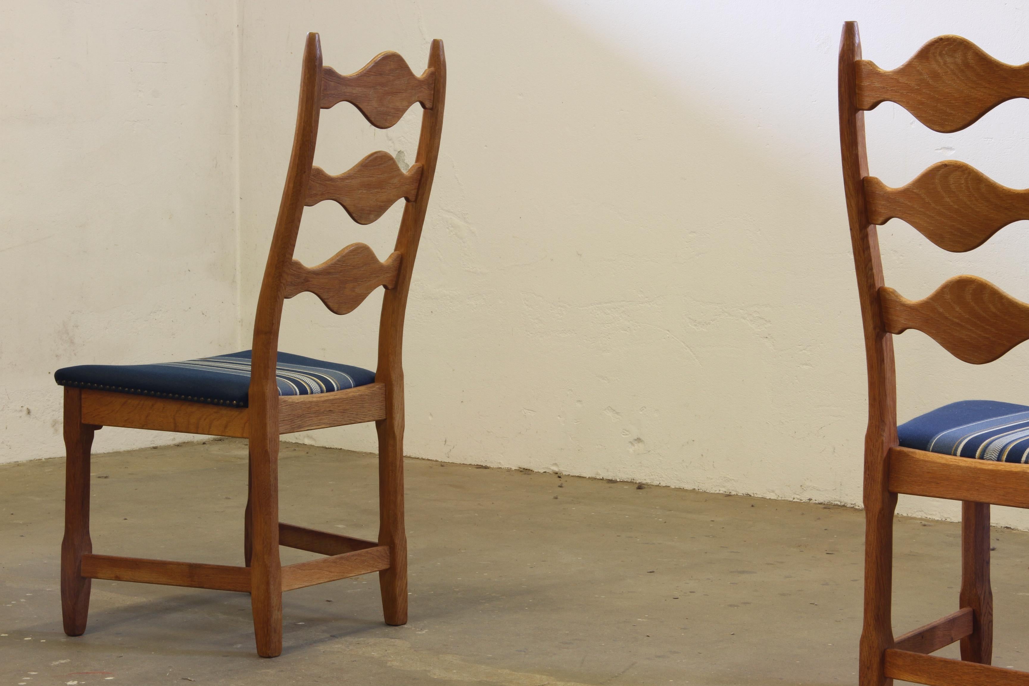 Vintage 1960s Danish Brutalist Oak High back Chairs style of Henning Kjærnulf For Sale 5