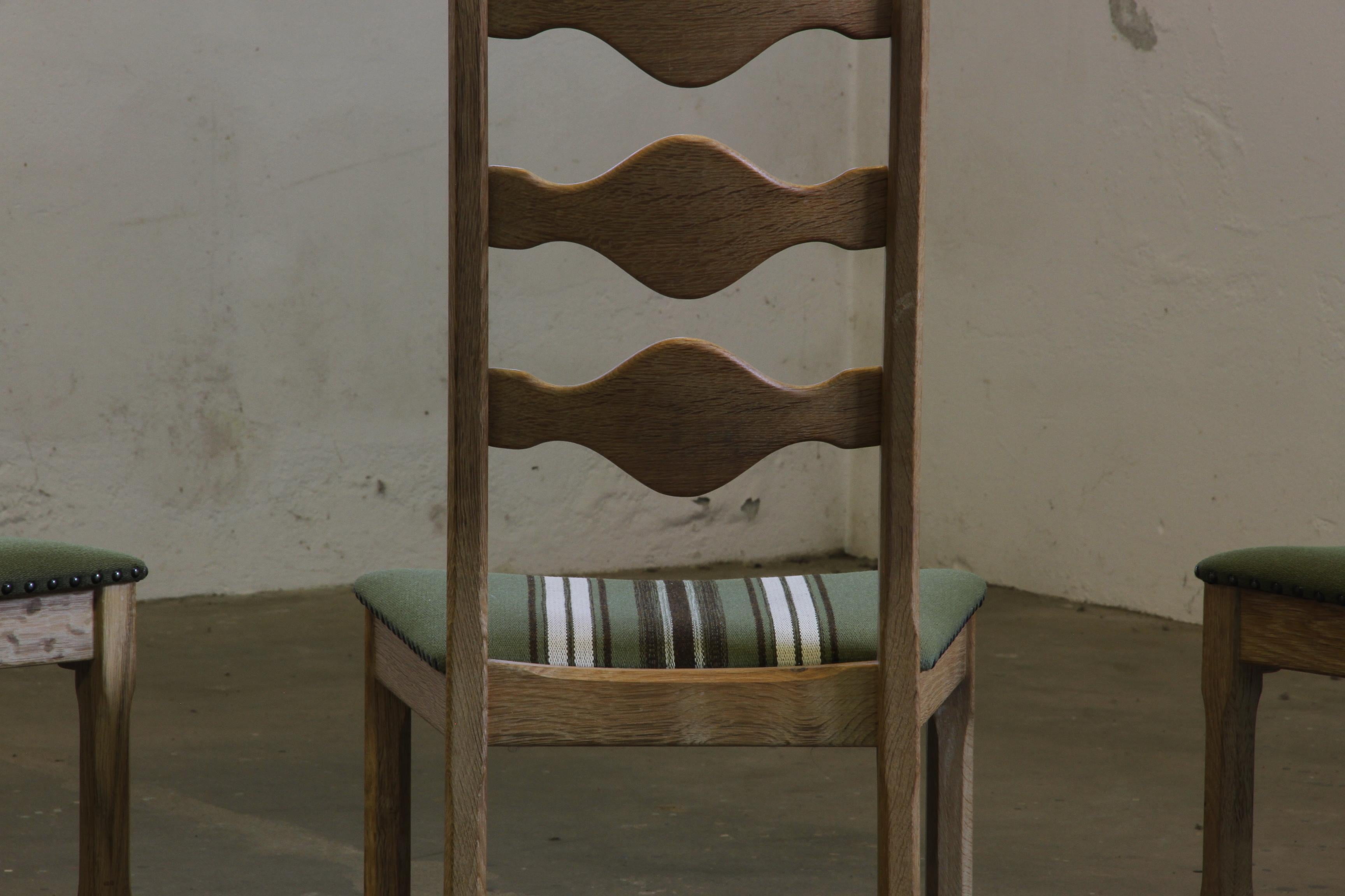 Vintage 1960s Danish Brutalist Oak High back Chairs style of Henning Kjærnulf For Sale 4