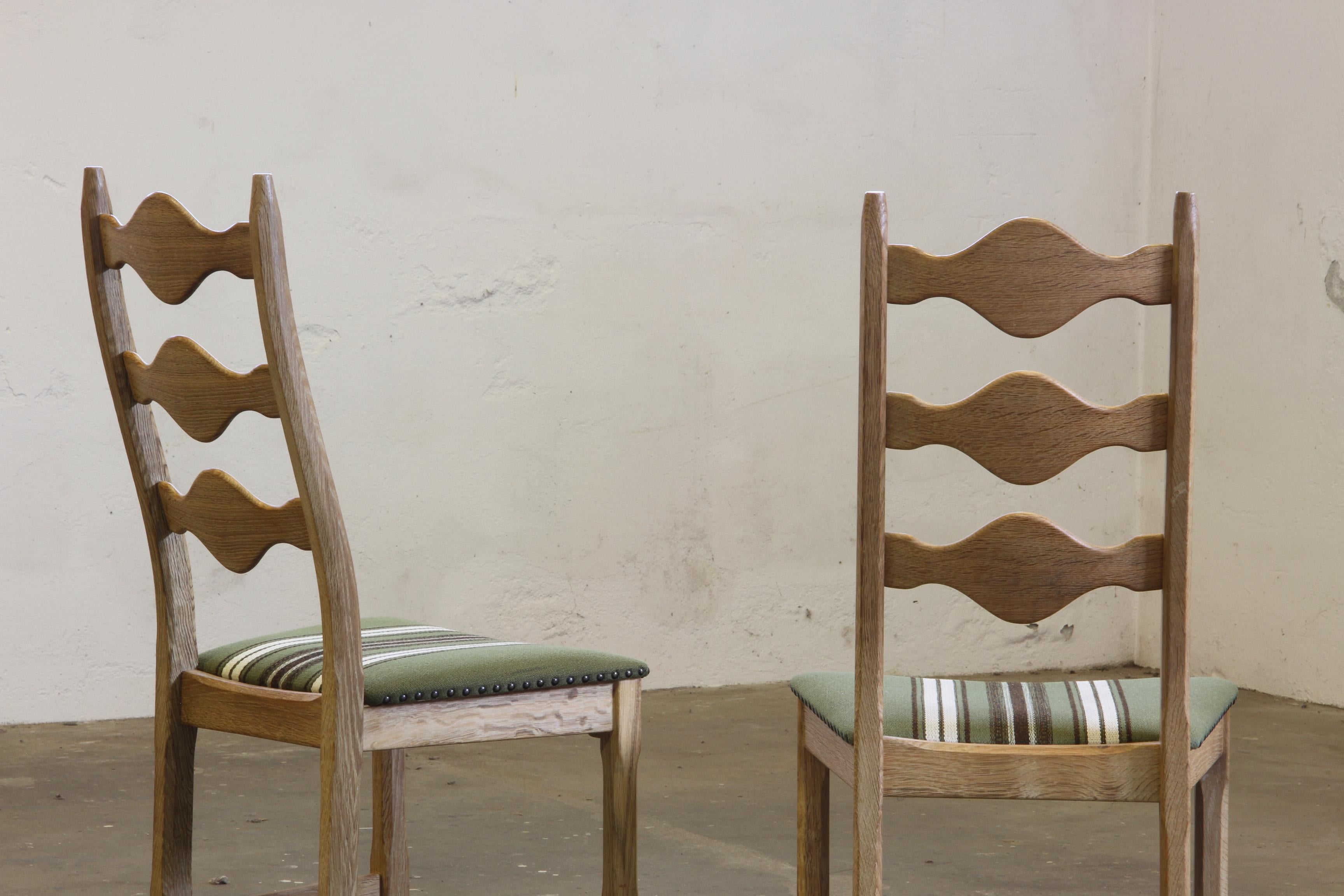 Vintage 1960s Danish Brutalist Oak High back Chairs style of Henning Kjærnulf For Sale 5