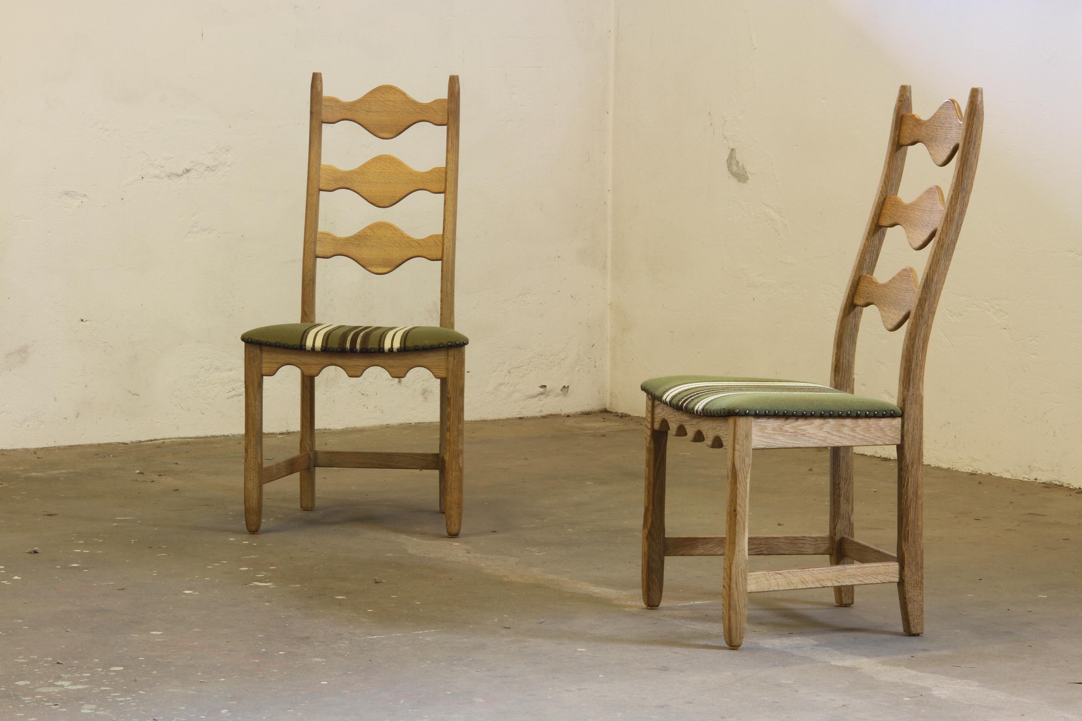 Vintage 1960s Danish Brutalist Oak High back Chairs style of Henning Kjærnulf For Sale 6