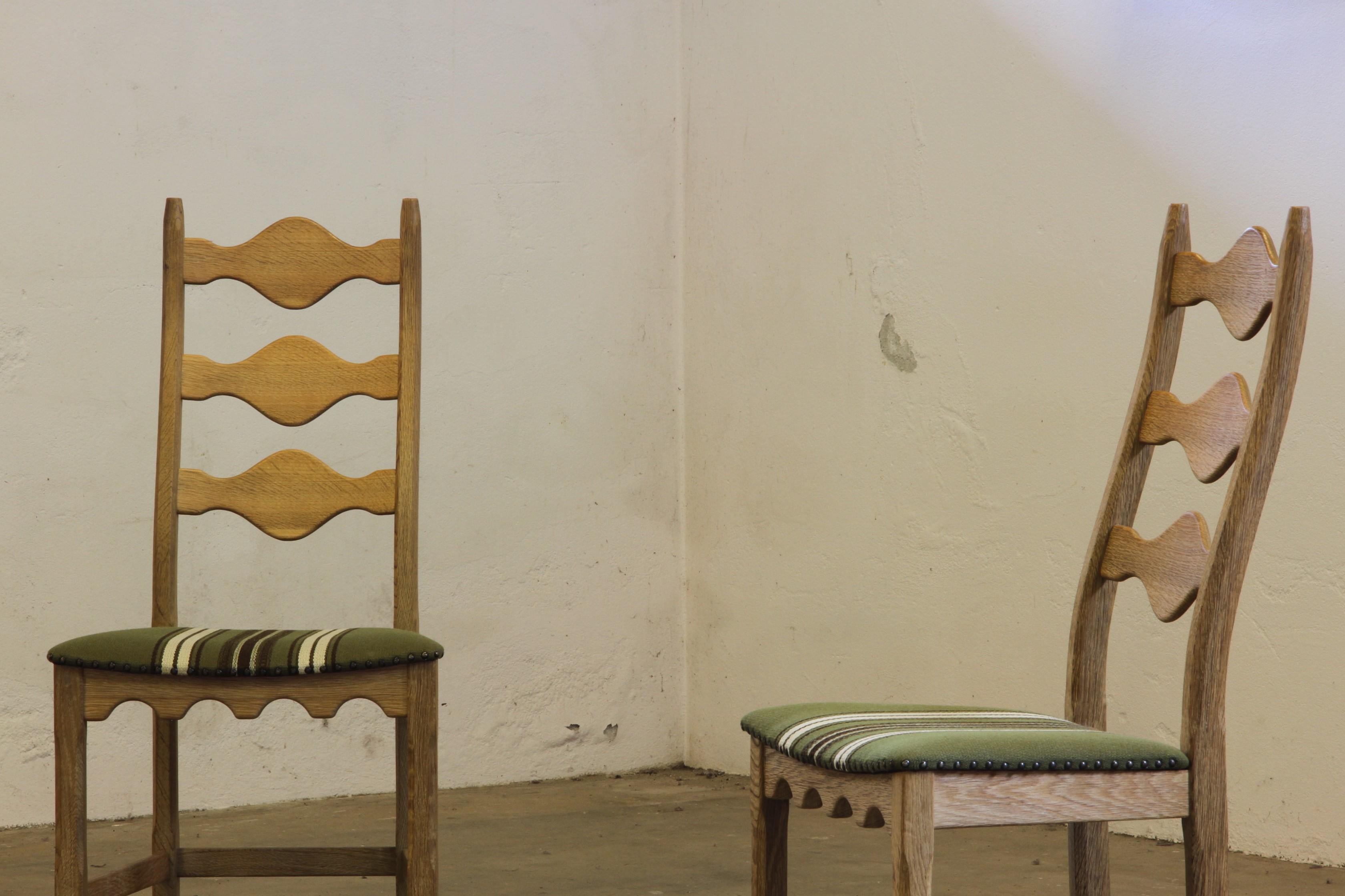 Vintage 1960s Danish Brutalist Oak High back Chairs style of Henning Kjærnulf For Sale 7