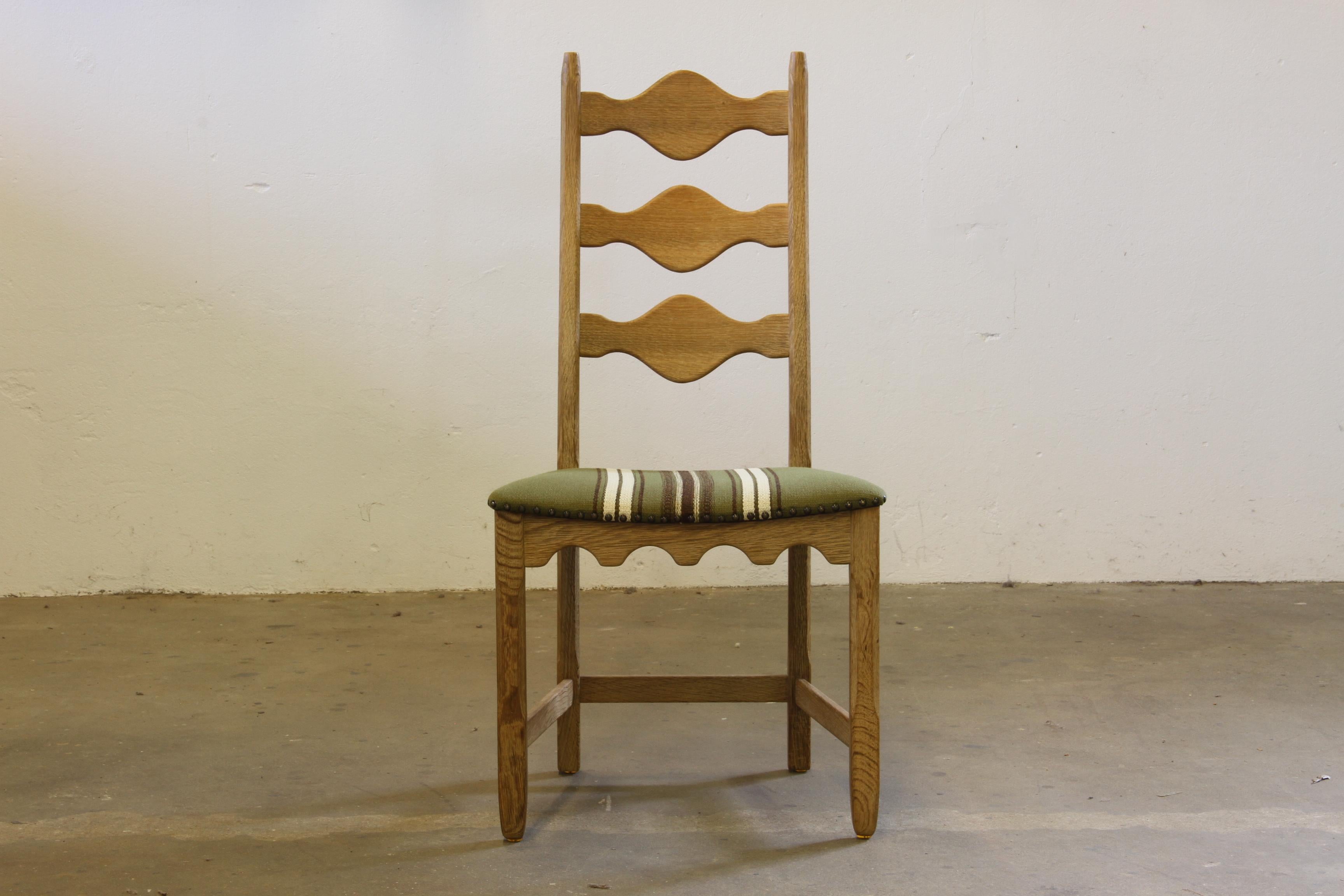 Vintage 1960s Danish Brutalist Oak High back Chairs style of Henning Kjærnulf For Sale 8