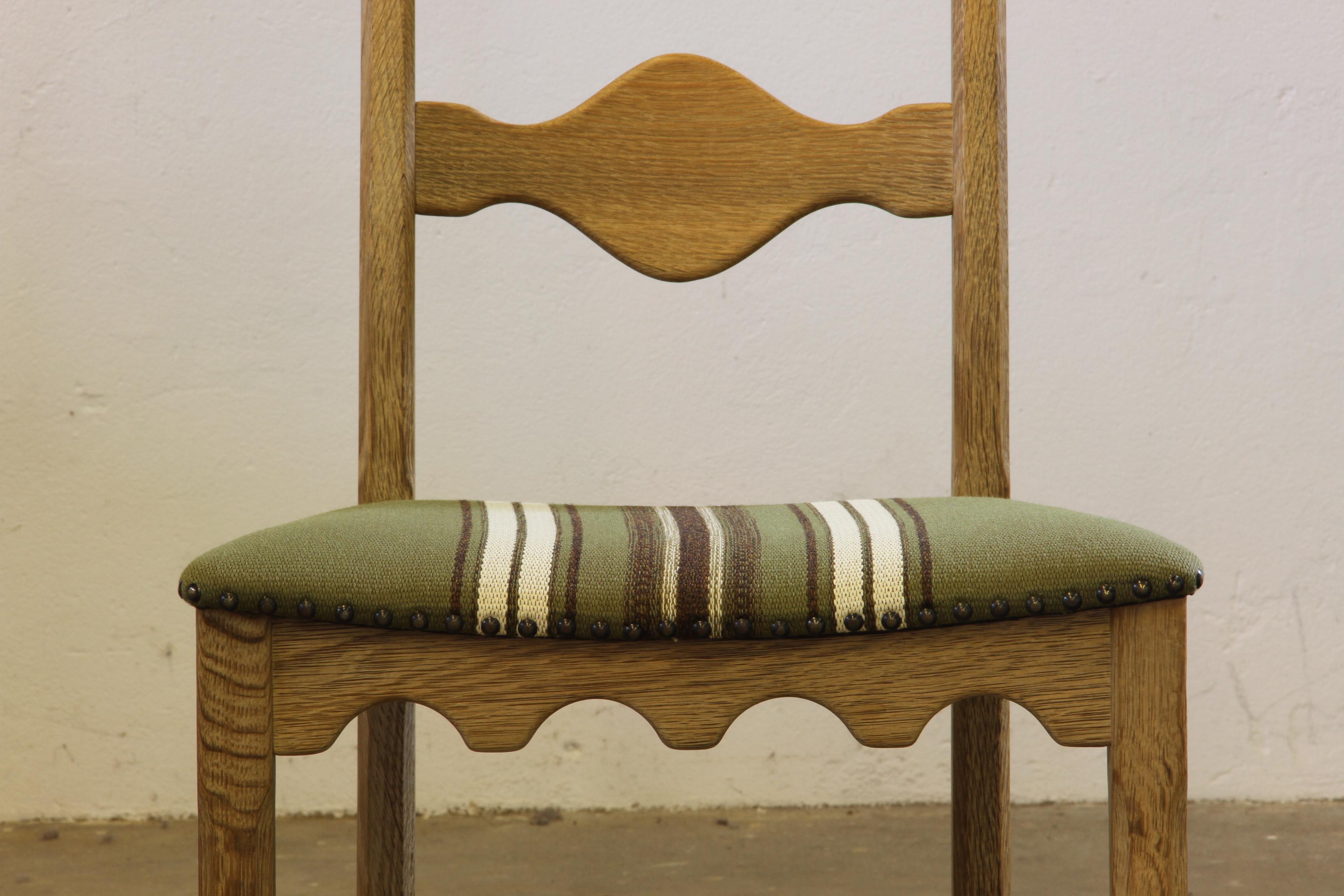 Vintage 1960s Danish Brutalist Oak High back Chairs style of Henning Kjærnulf For Sale 9