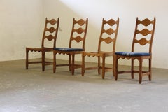 Vintage 1960s Danish Brutalist Oak High back Chairs style of Henning Kjærnulf
