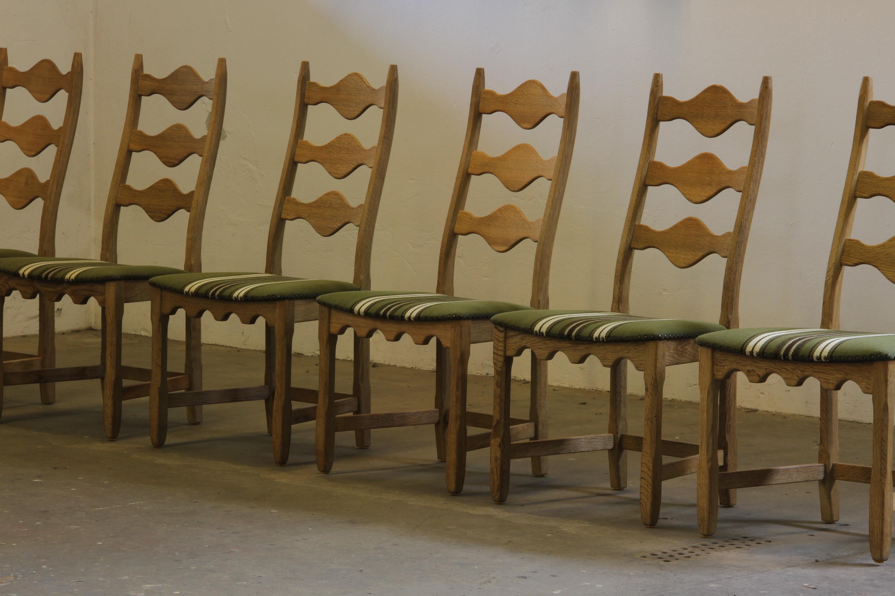 Baroque Vintage 1960s Danish Brutalist Oak High back Chairs style of Henning Kjærnulf For Sale