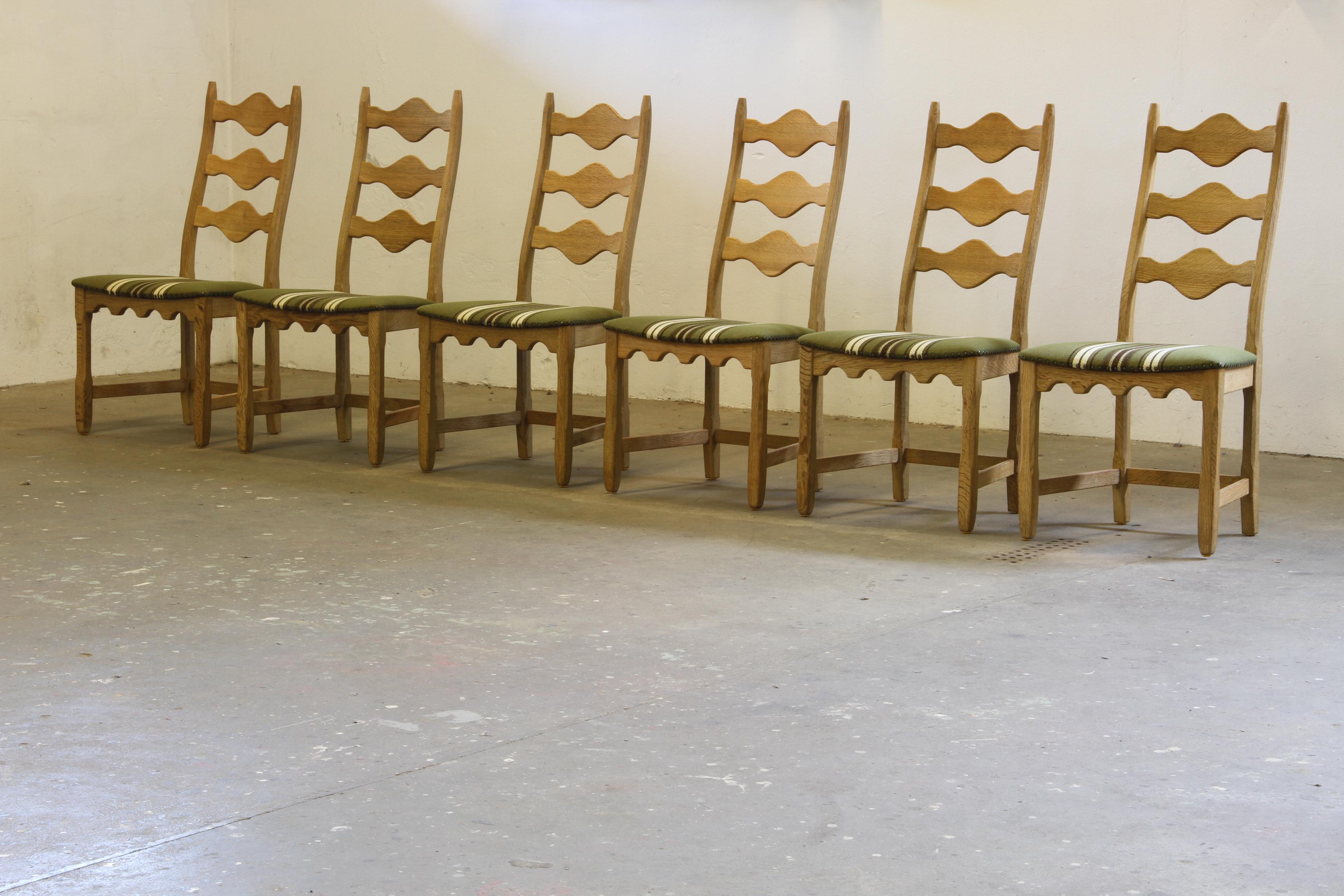 Vintage 1960s Danish Brutalist Oak High back Chairs style of Henning Kjærnulf In Good Condition For Sale In Store Heddinge, DK
