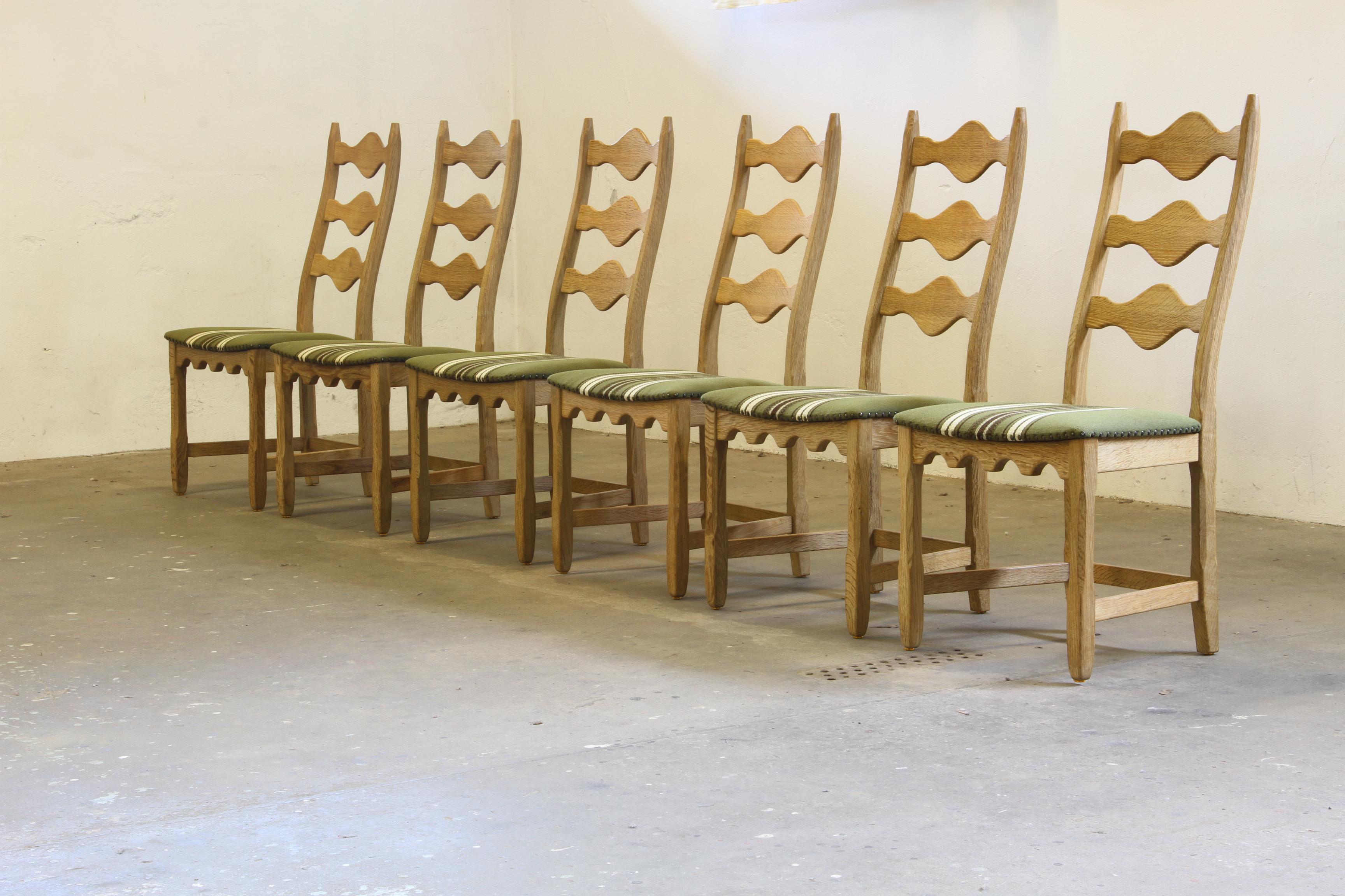 Mid-20th Century Vintage 1960s Danish Brutalist Oak High back Chairs style of Henning Kjærnulf For Sale