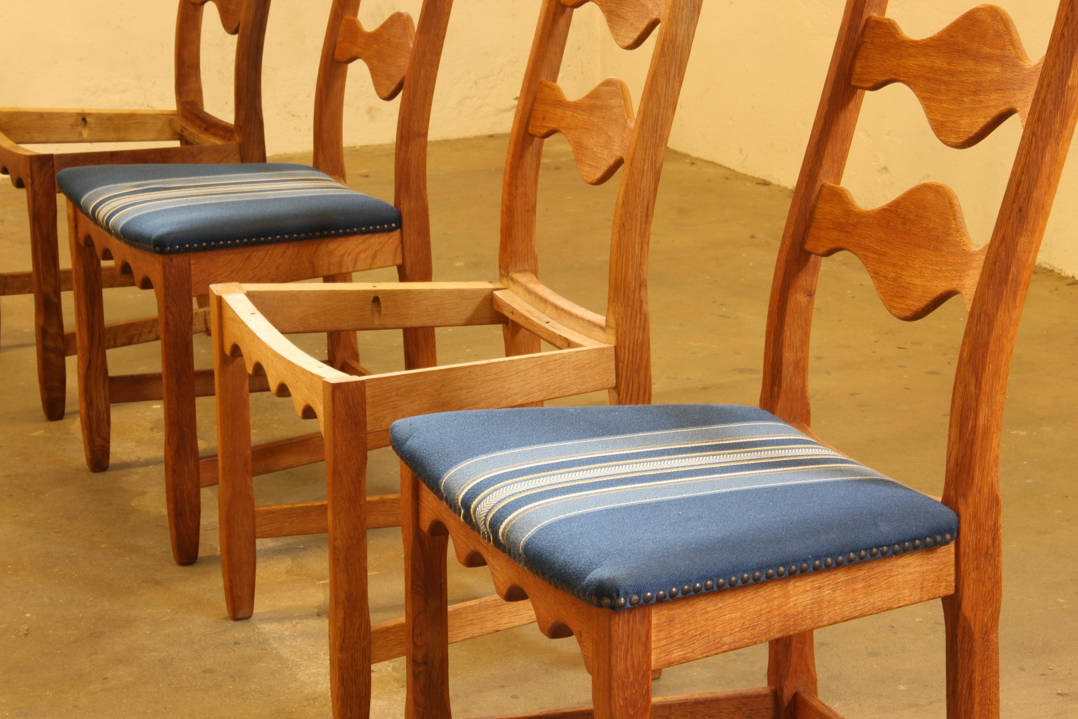 Vintage 1960s Danish Brutalist Oak High back Chairs style of Henning Kjærnulf For Sale 1
