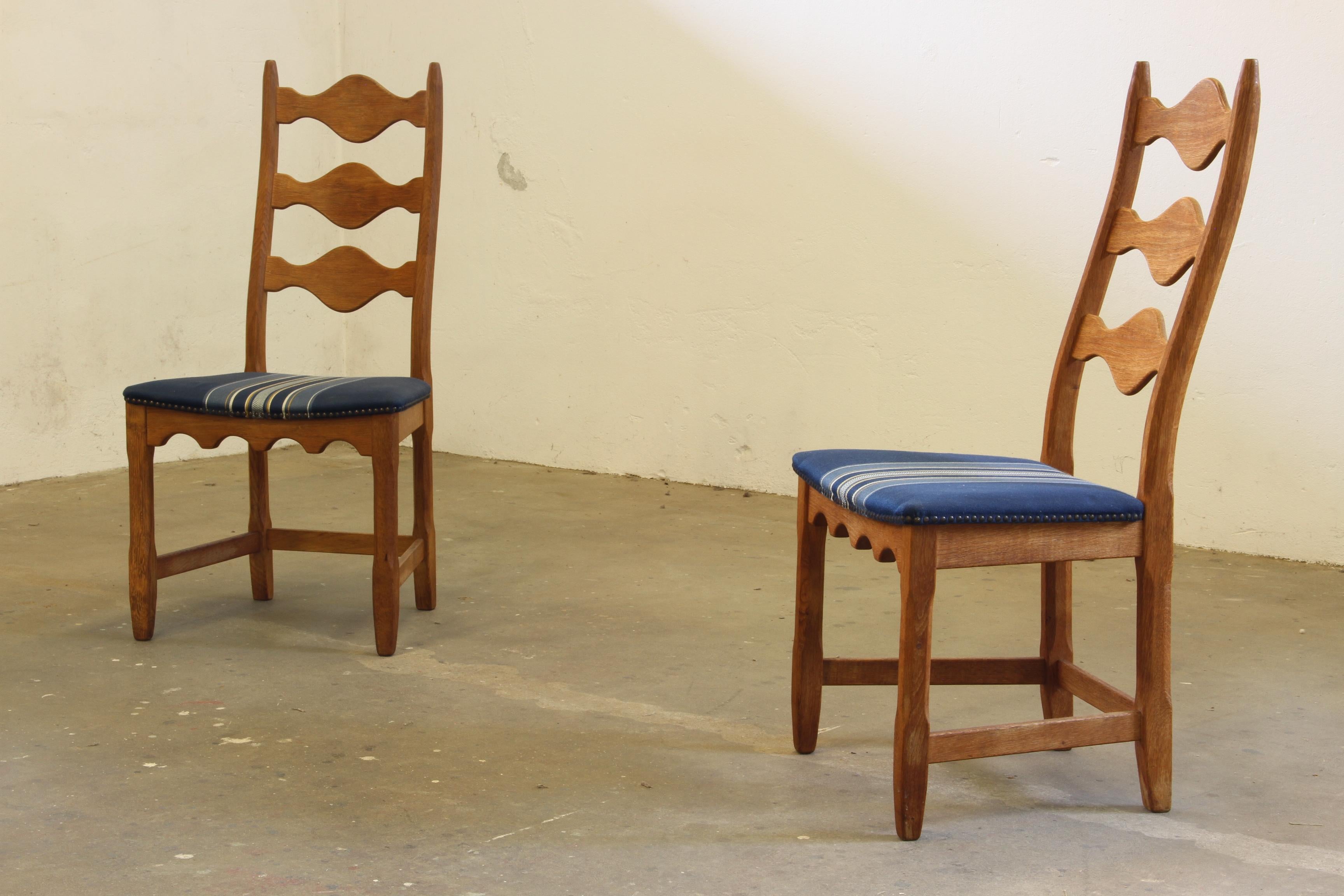 Vintage 1960s Danish Brutalist Oak High back Chairs style of Henning Kjærnulf For Sale 2
