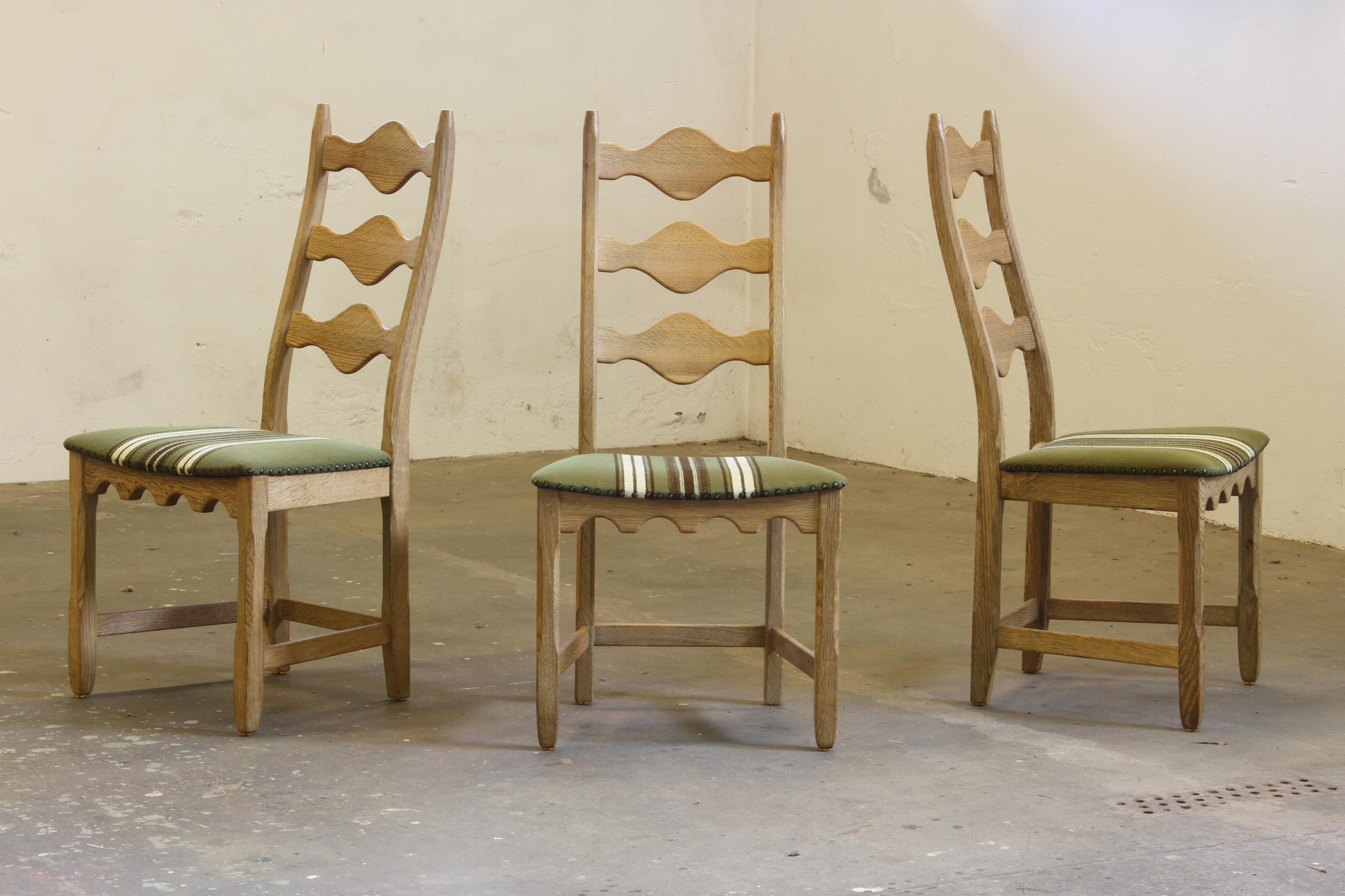 Vintage 1960s Danish Brutalist Oak High back Chairs style of Henning Kjærnulf For Sale 1