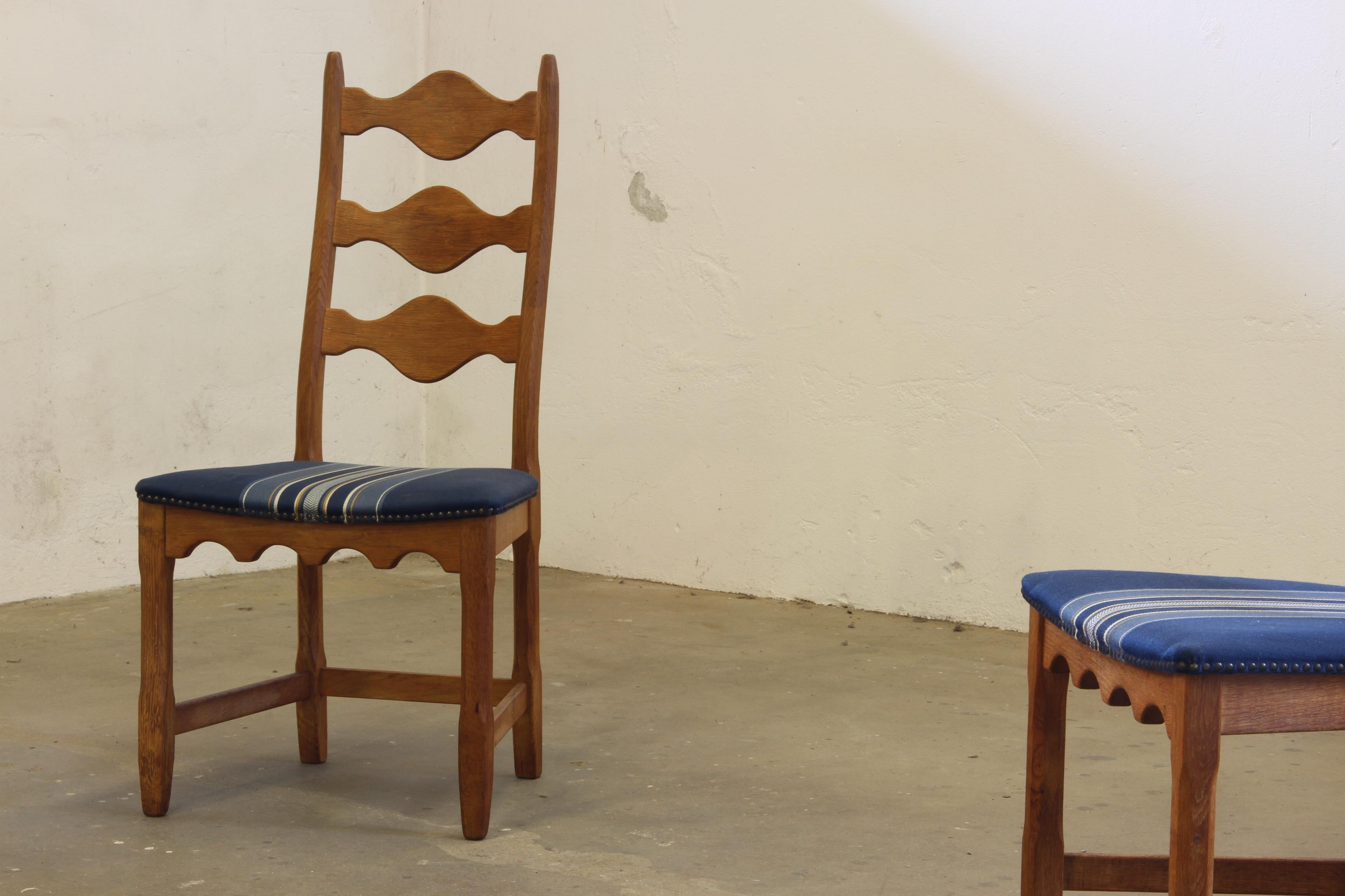 Vintage 1960s Danish Brutalist Oak High back Chairs style of Henning Kjærnulf For Sale 3