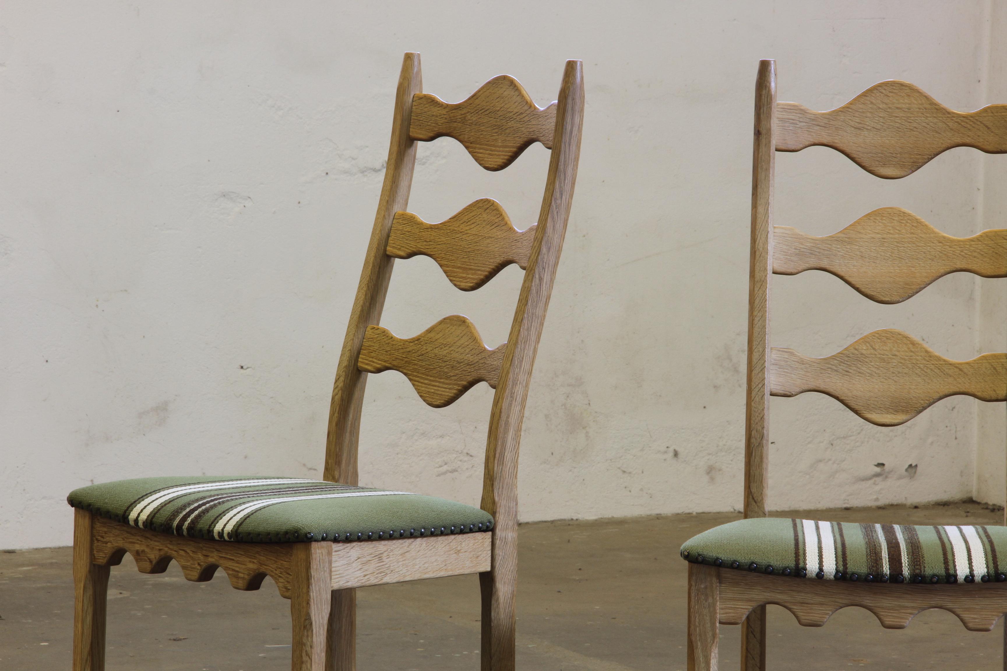 Vintage 1960s Danish Brutalist Oak High back Chairs style of Henning Kjærnulf For Sale 2