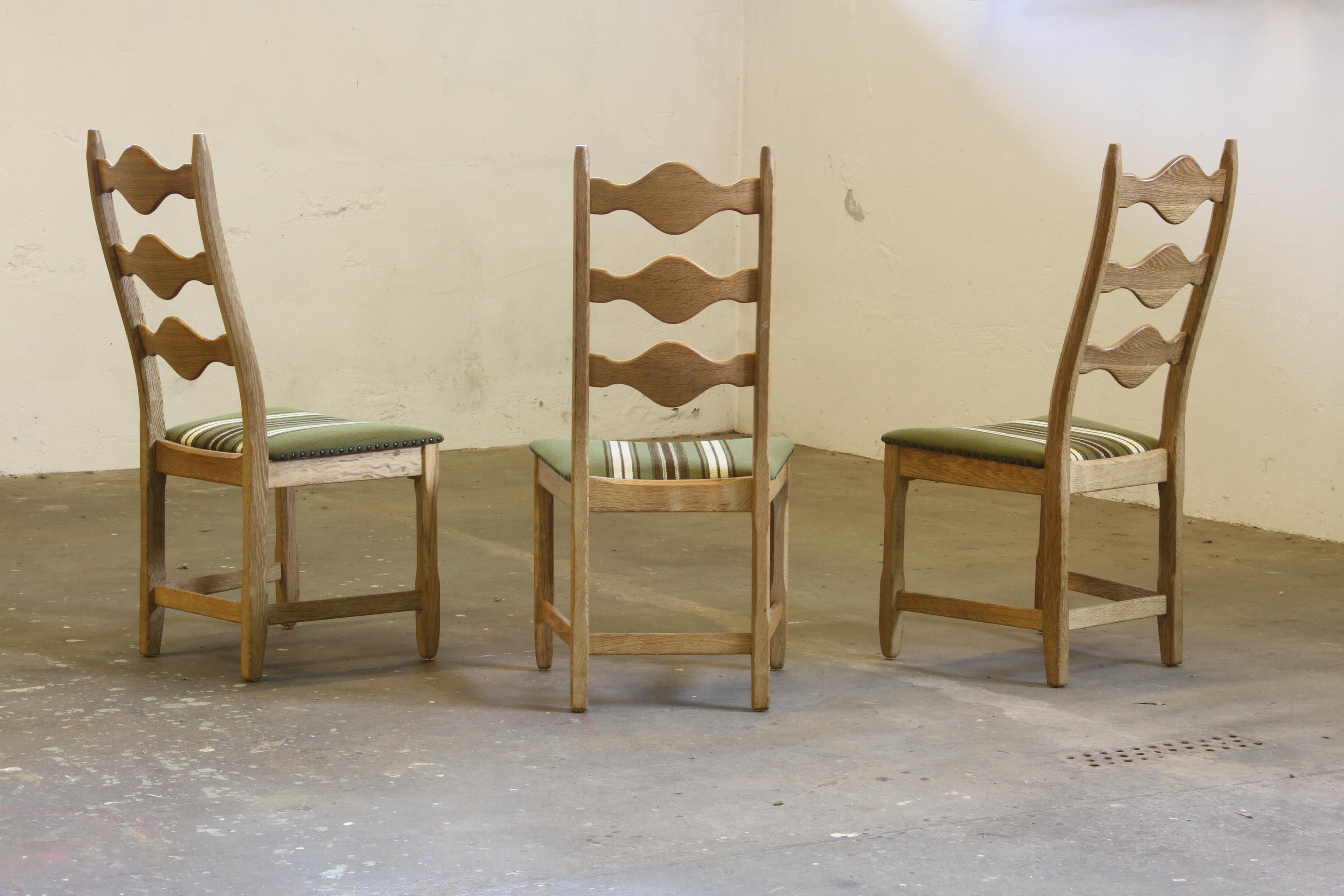 Vintage 1960s Danish Brutalist Oak High back Chairs style of Henning Kjærnulf For Sale 3