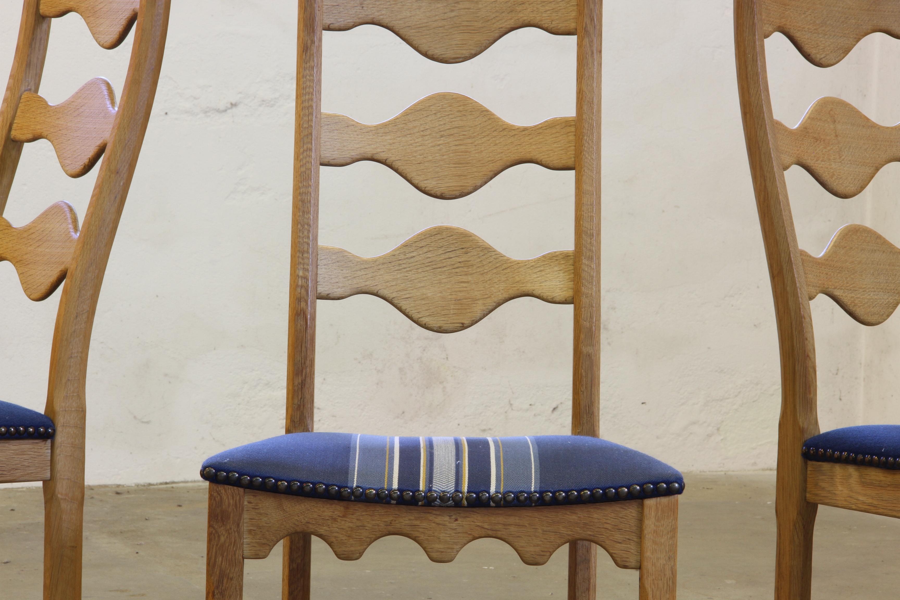 Vintage 1960s Danish Brutalist Oak Ladder Dining Chairs style of Kjærnulf For Sale 4